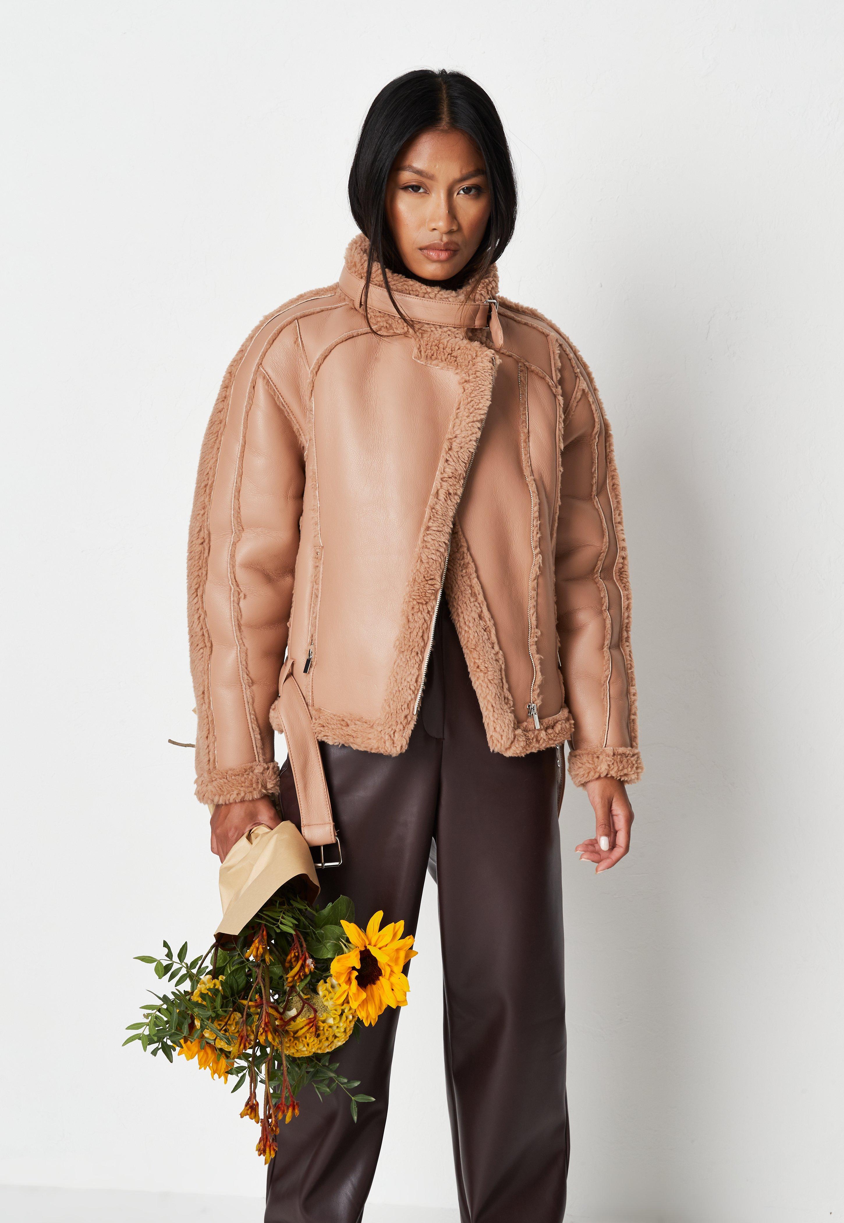 black borg lined teddy aviator jacket