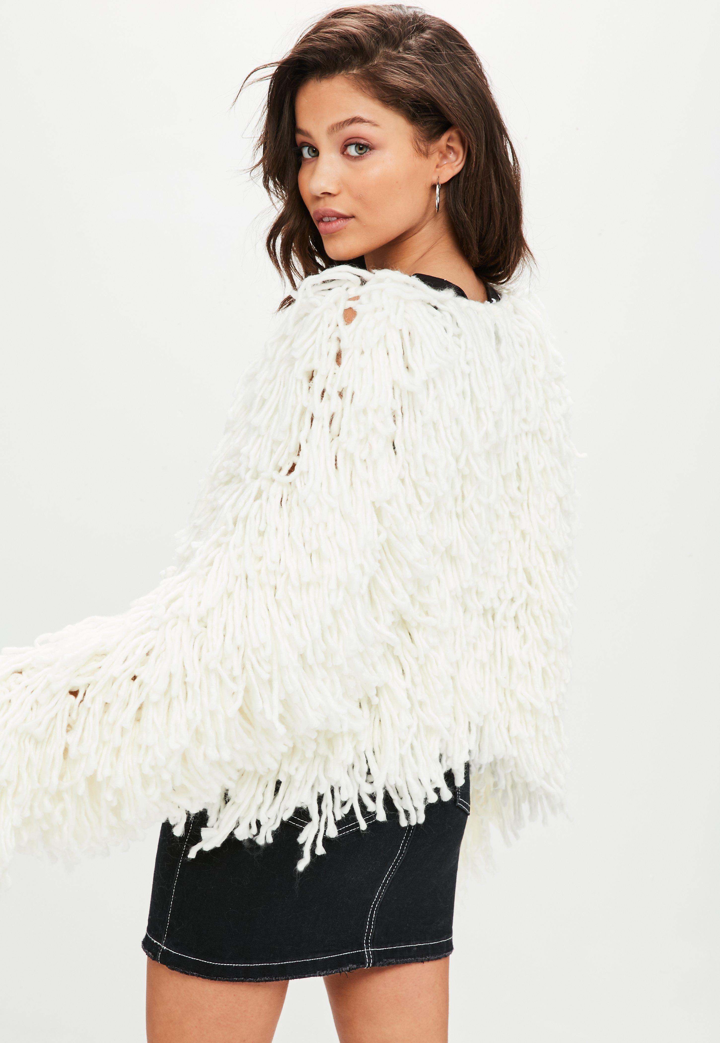 White Shaggy Knitted Cardigan 