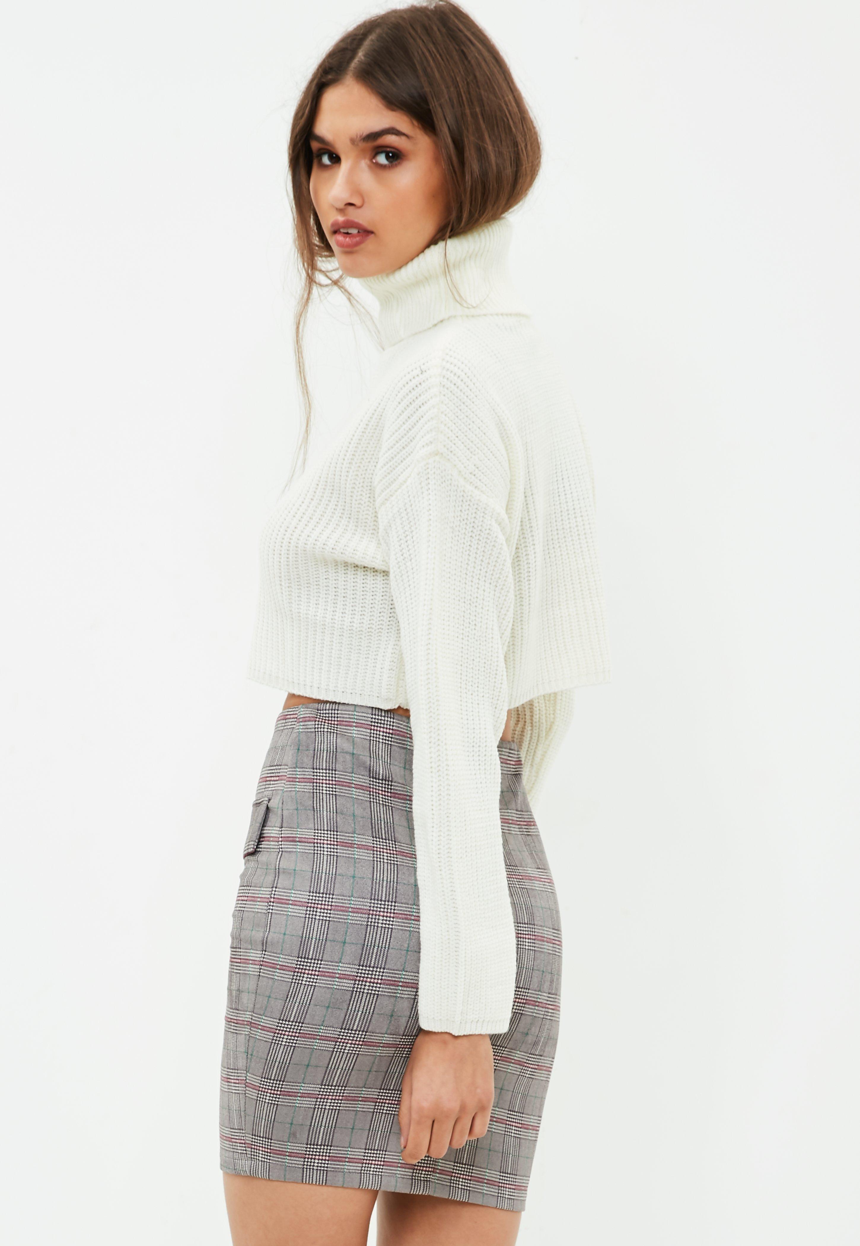 white roll neck crop jumper