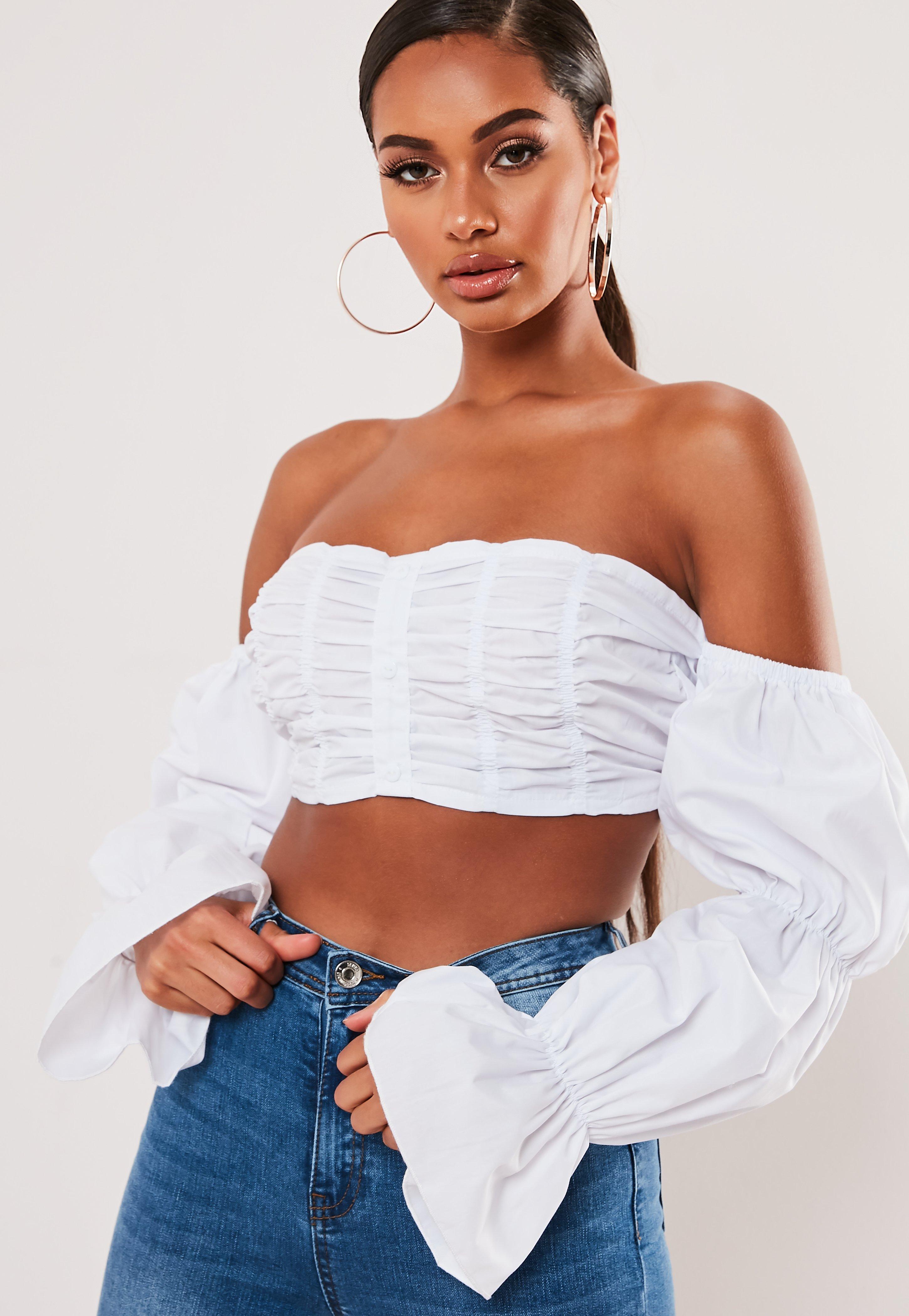 ruched bardot crop top