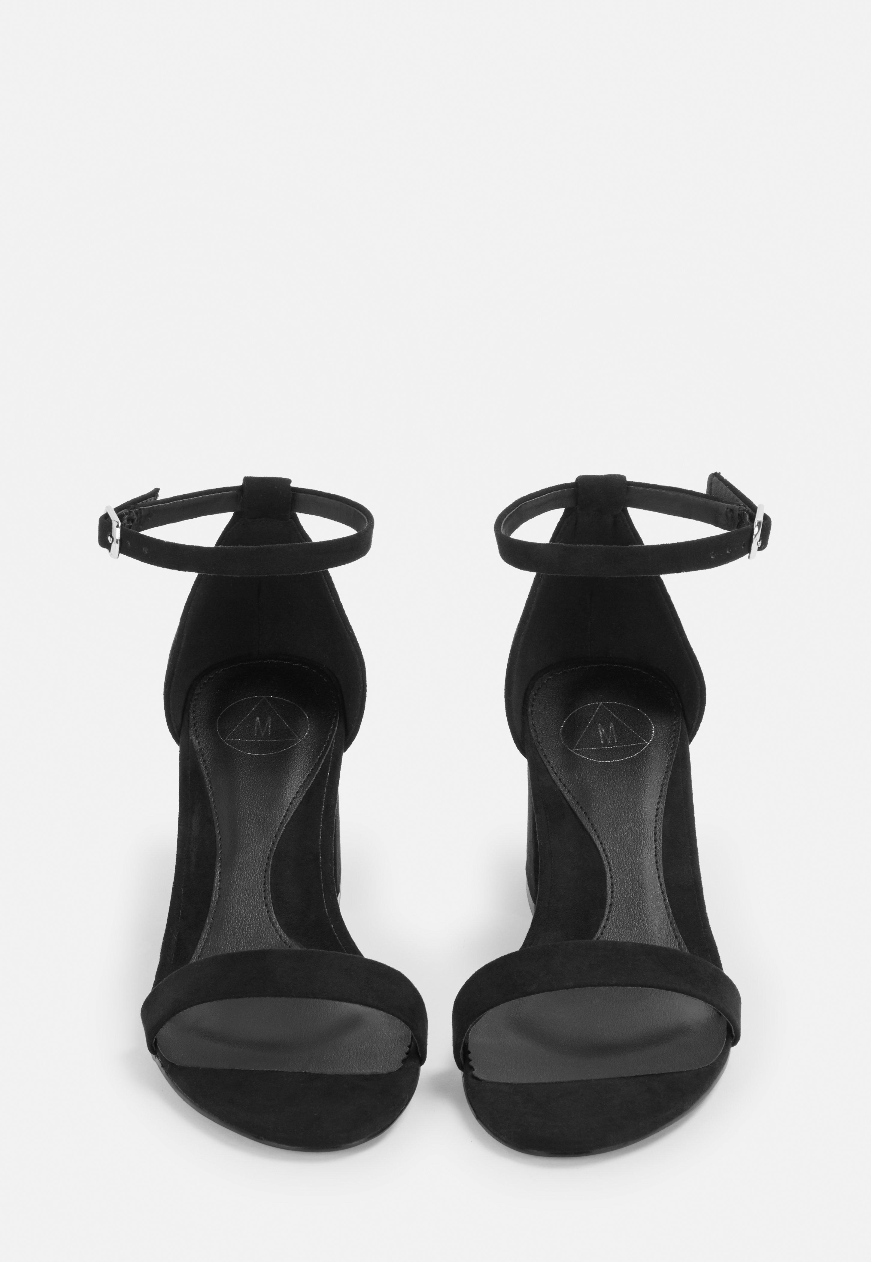 black barely there sandals mid heel