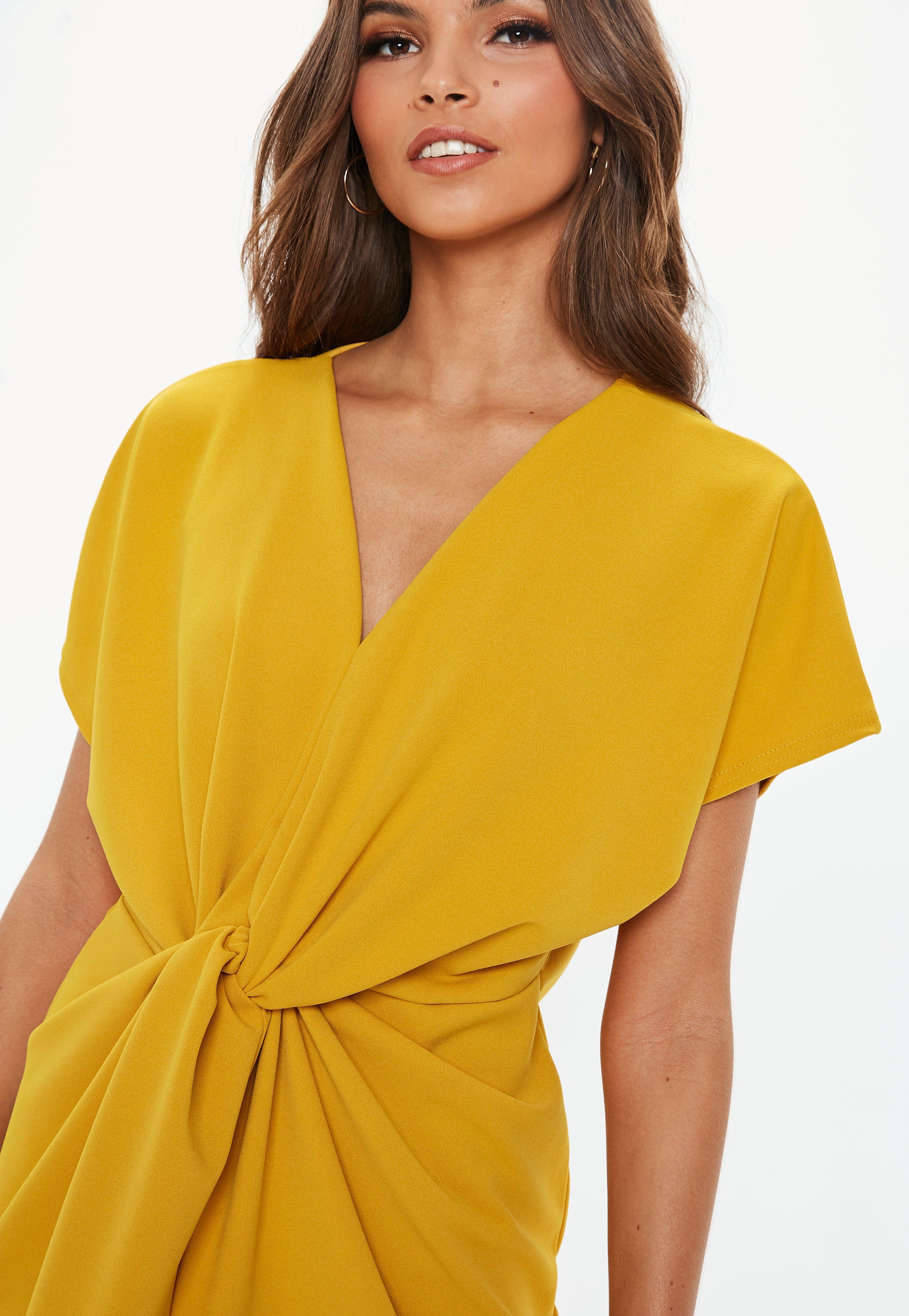 Lyst Missguided Mustard Yellow Knot Front Shift Dress in Yellow