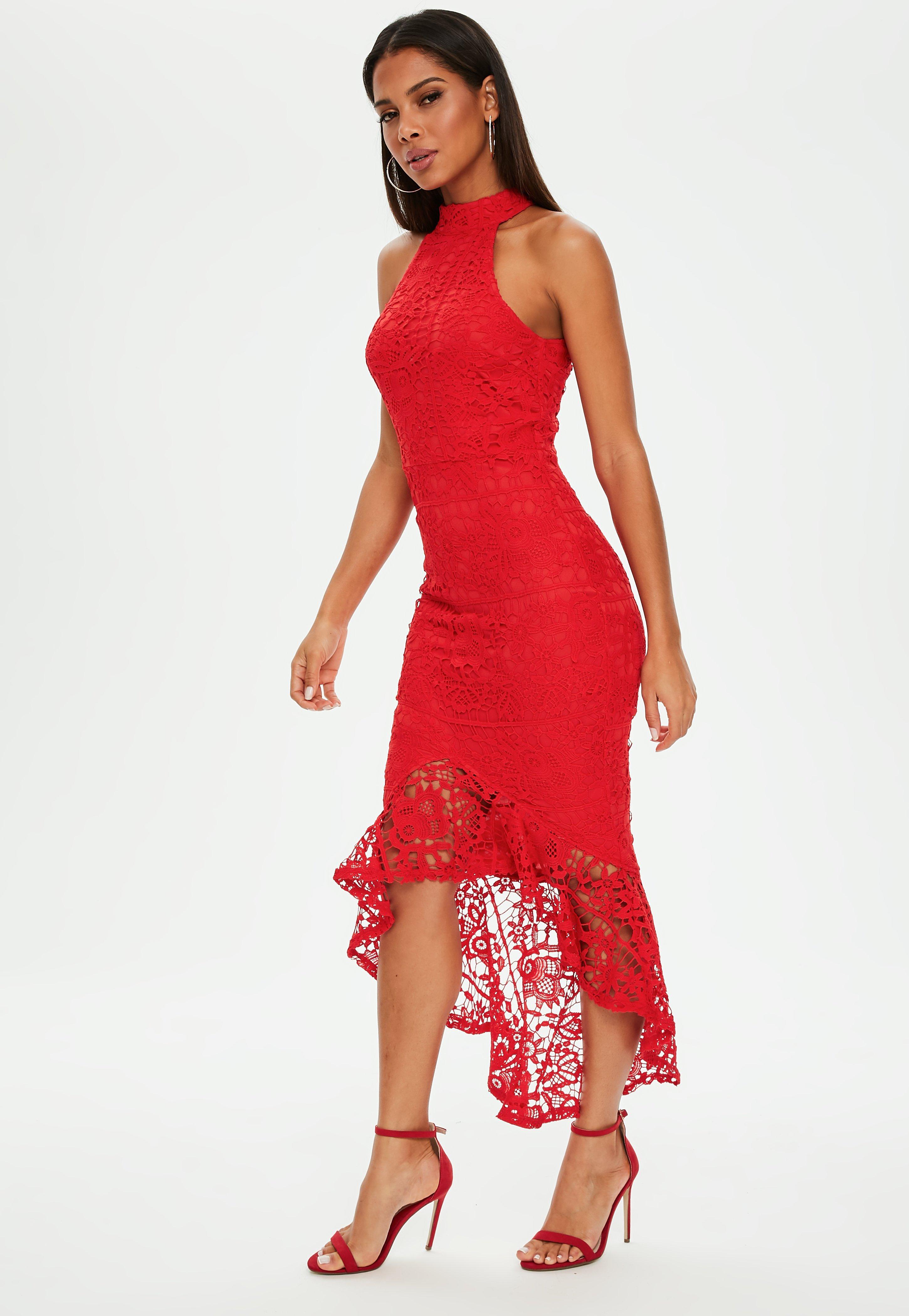 lace fishtail midi dress