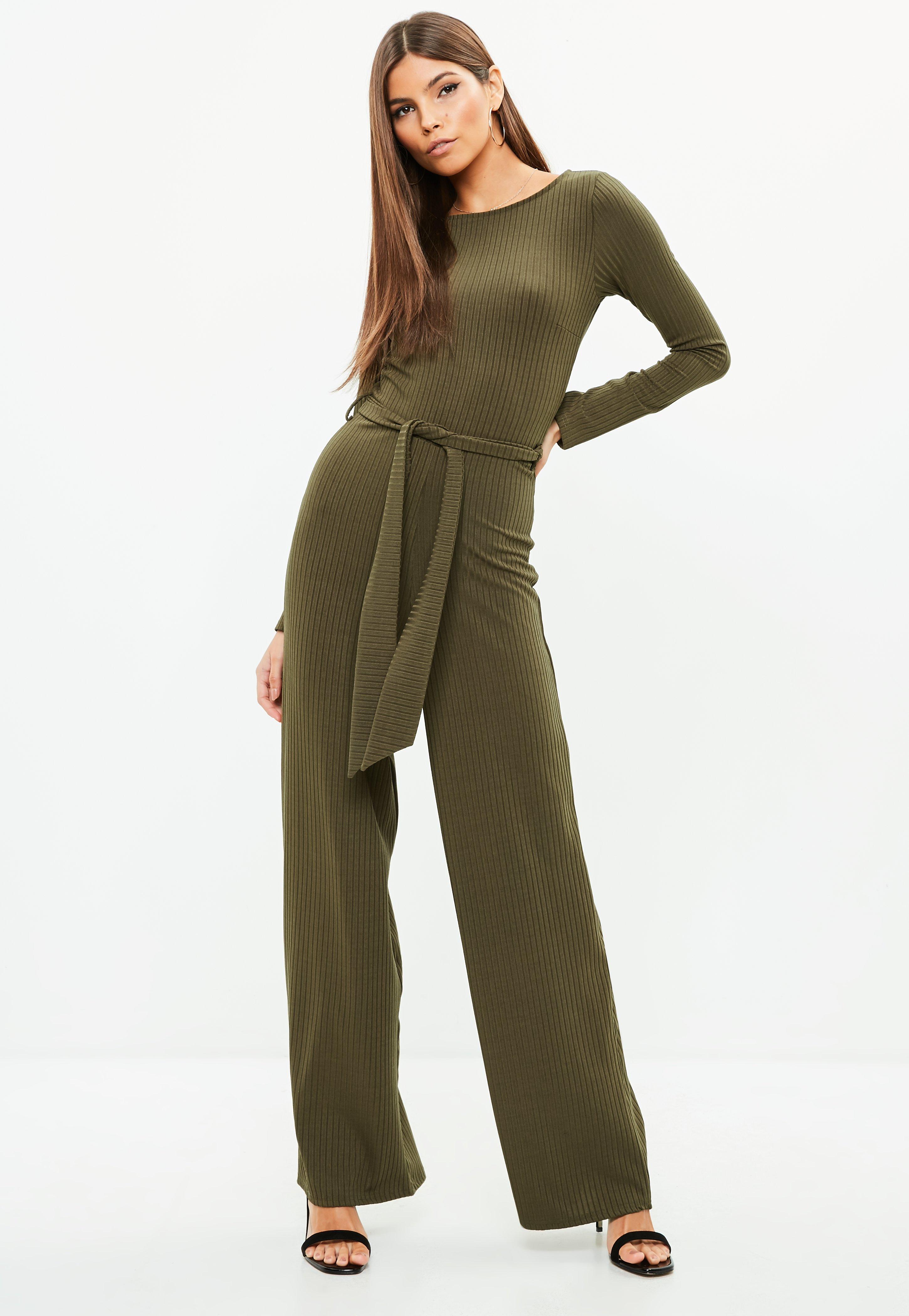 khaki ribbed jumpsuit