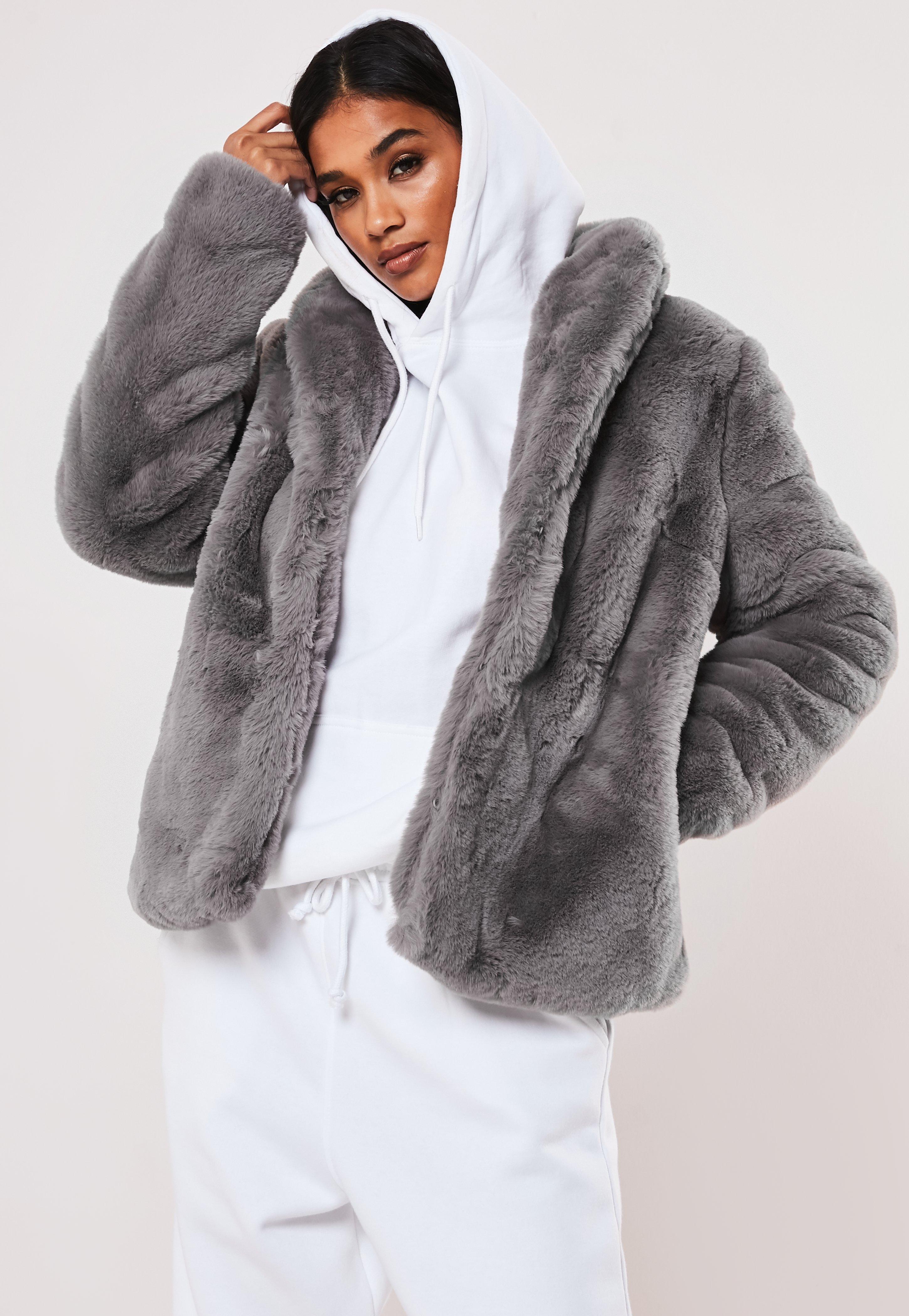 Shawl collar faux fur coat Clearance