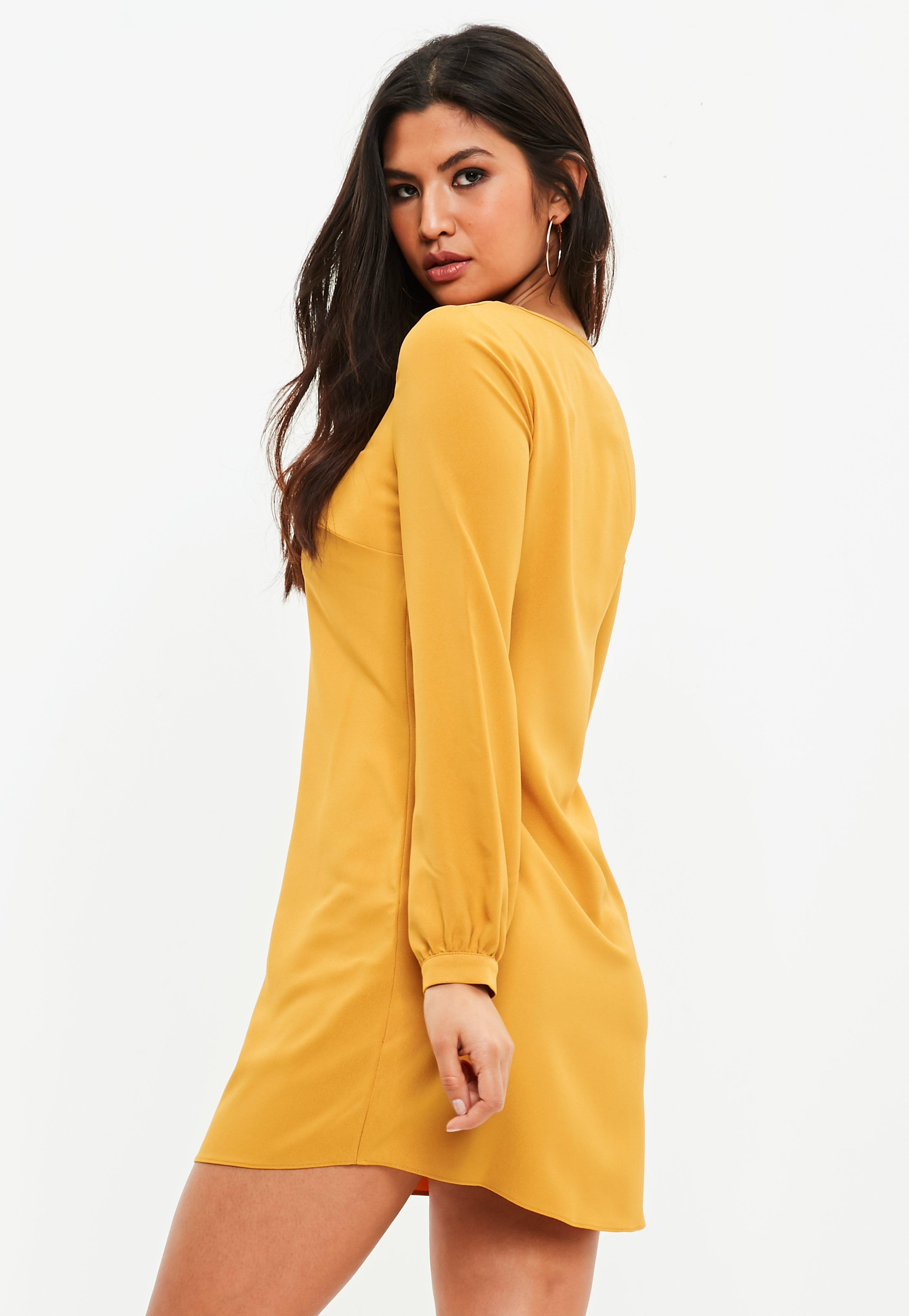 long sleeve mustard yellow dress