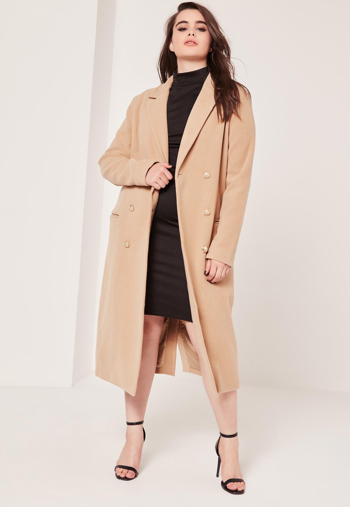 Lyst - Missguided Plus Size Double Breasted Faux Wool Coat ...