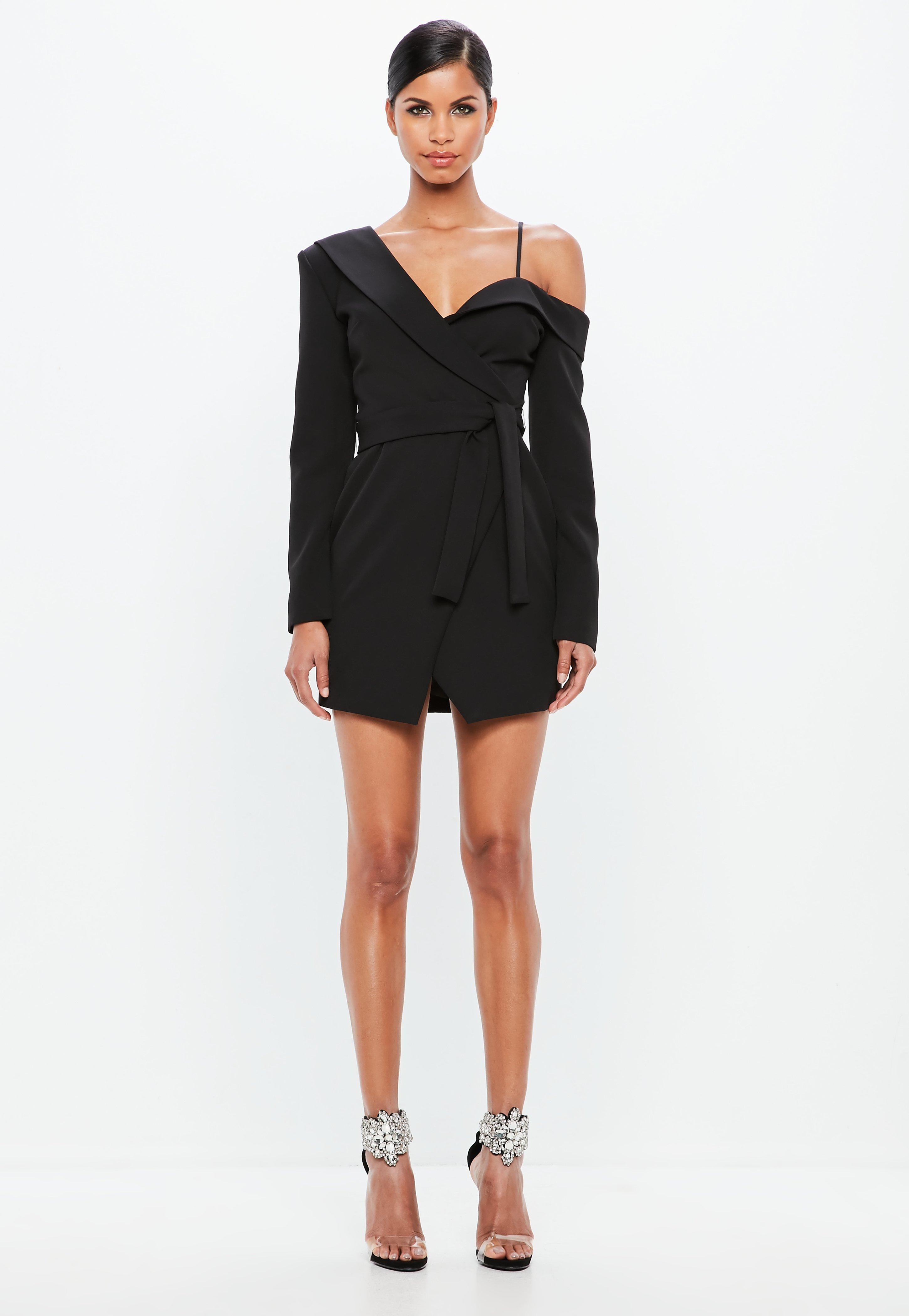 Missguided Synthetic Peace + Love Black One Shoulder Tuxedo Mini Dress ...