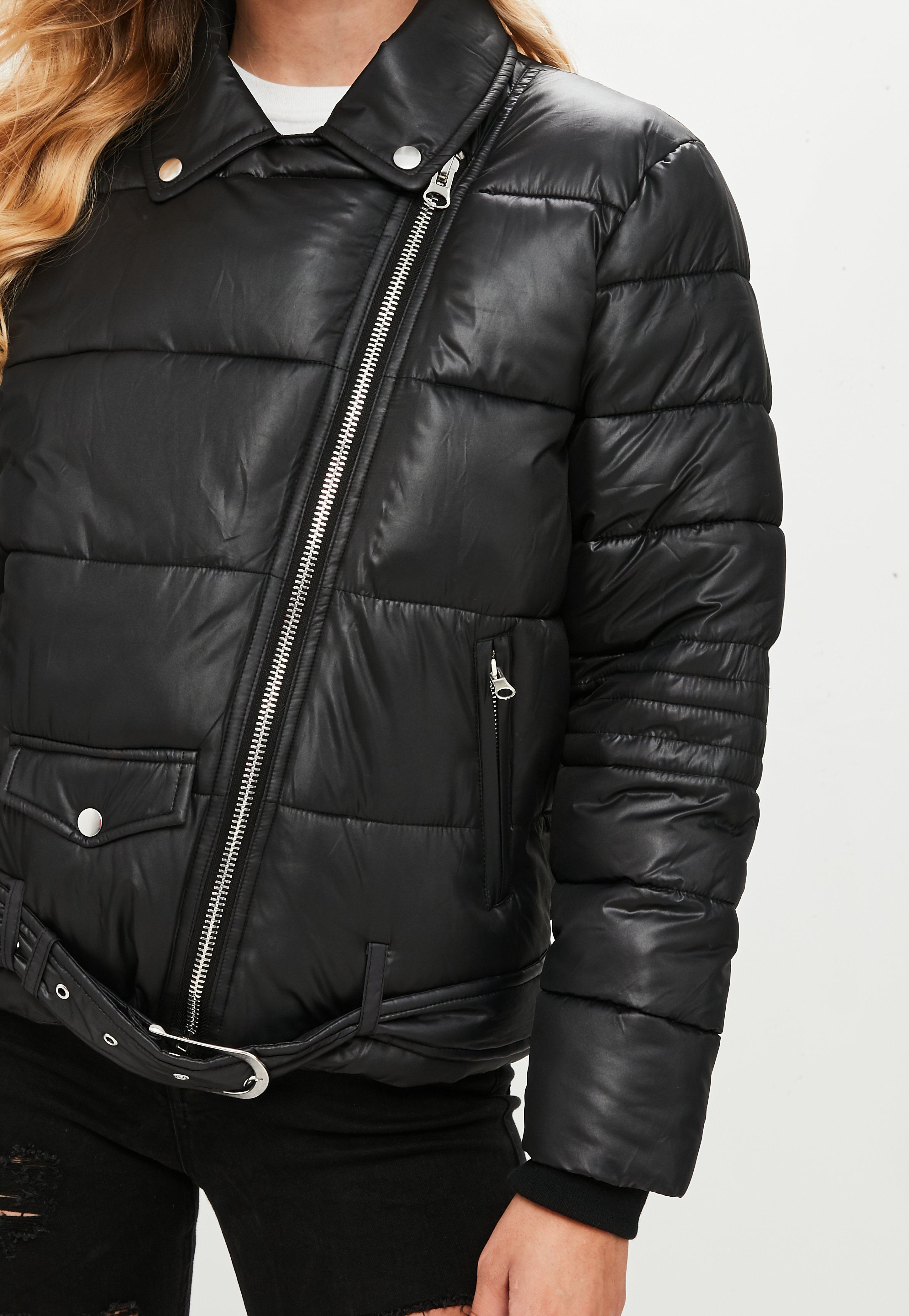Missguided Synthetic Black Puffer Biker Jacket - Lyst