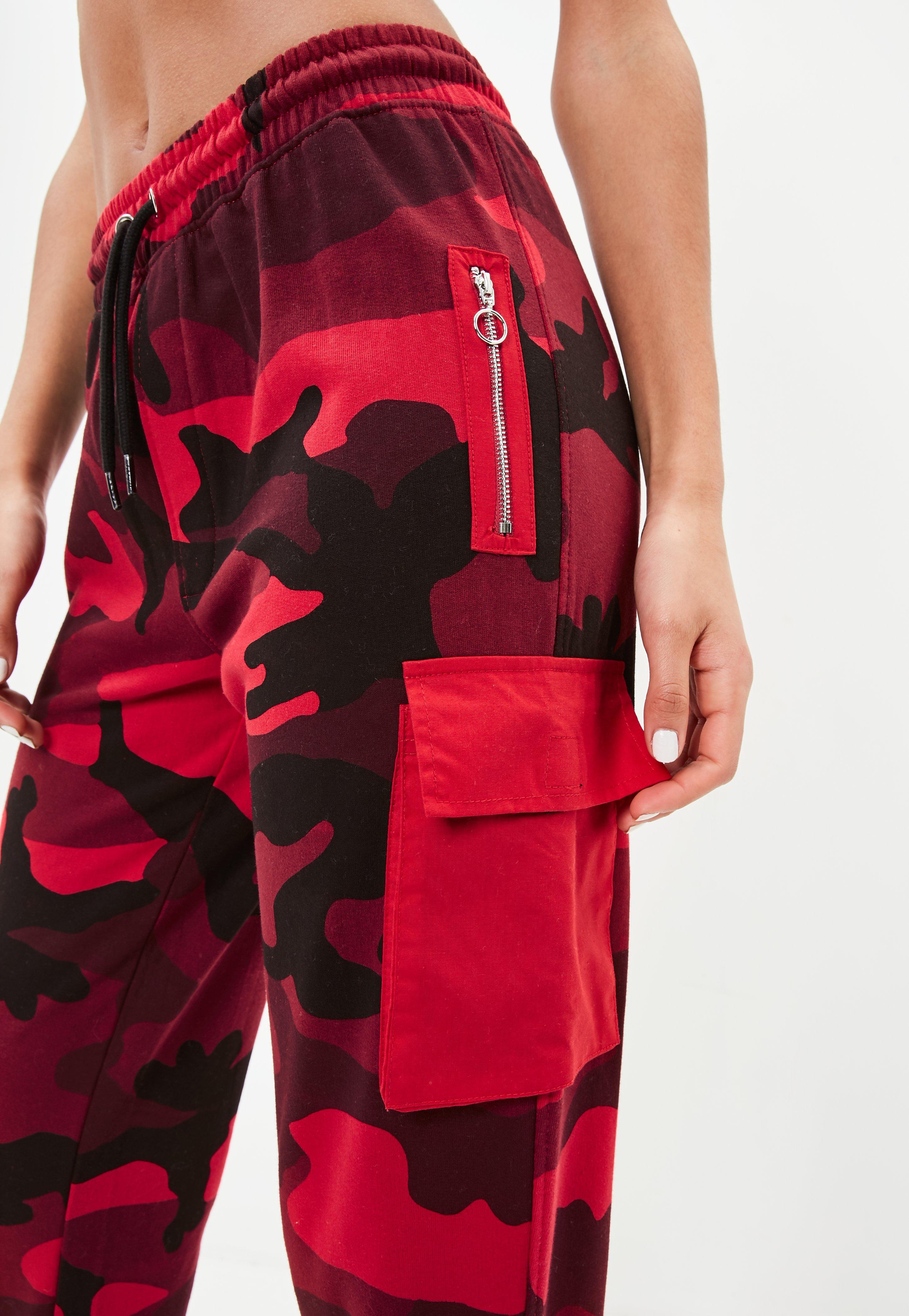 Missguided Synthetic Petite Red Camo Jersey Combat Trousers - Lyst