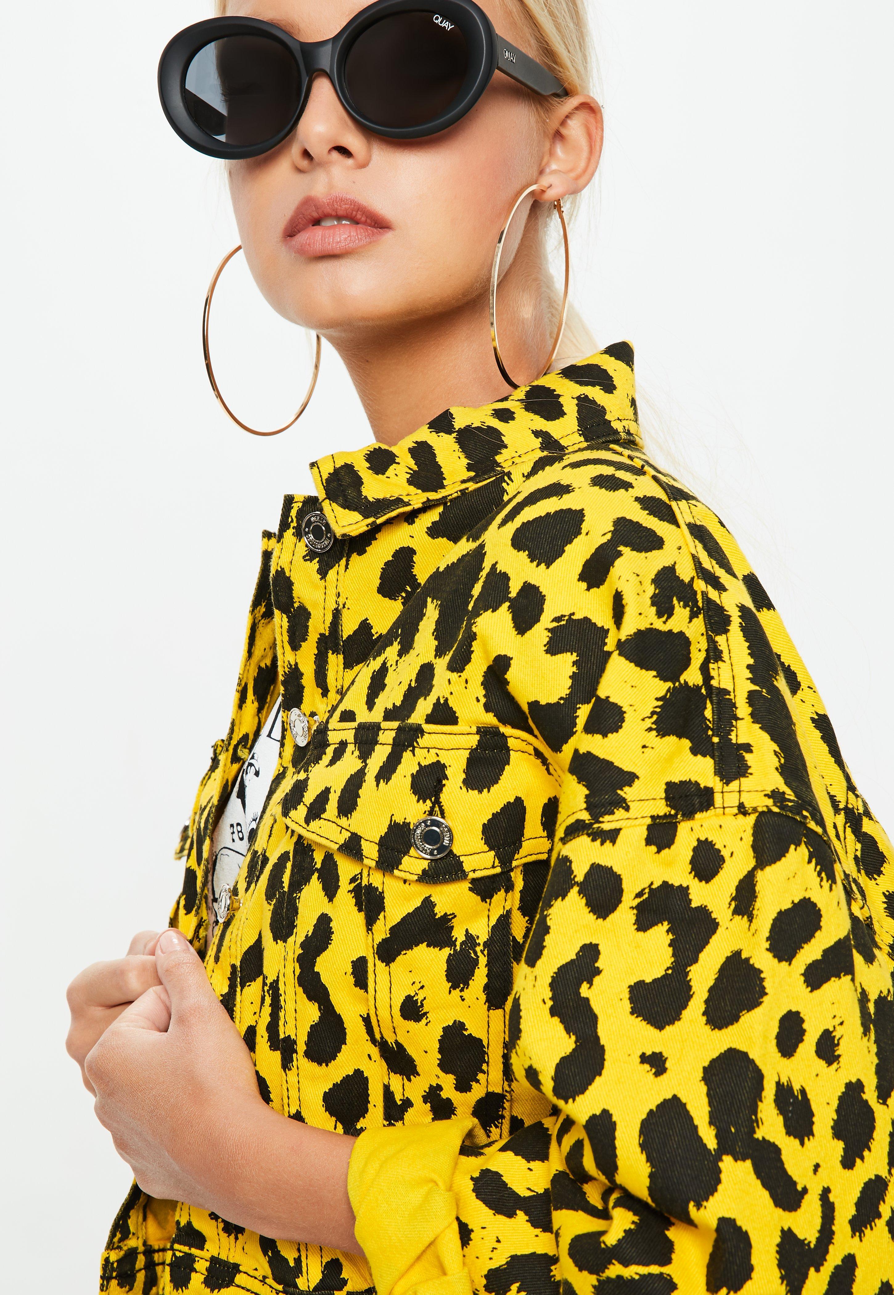 yellow leopard print denim jacket