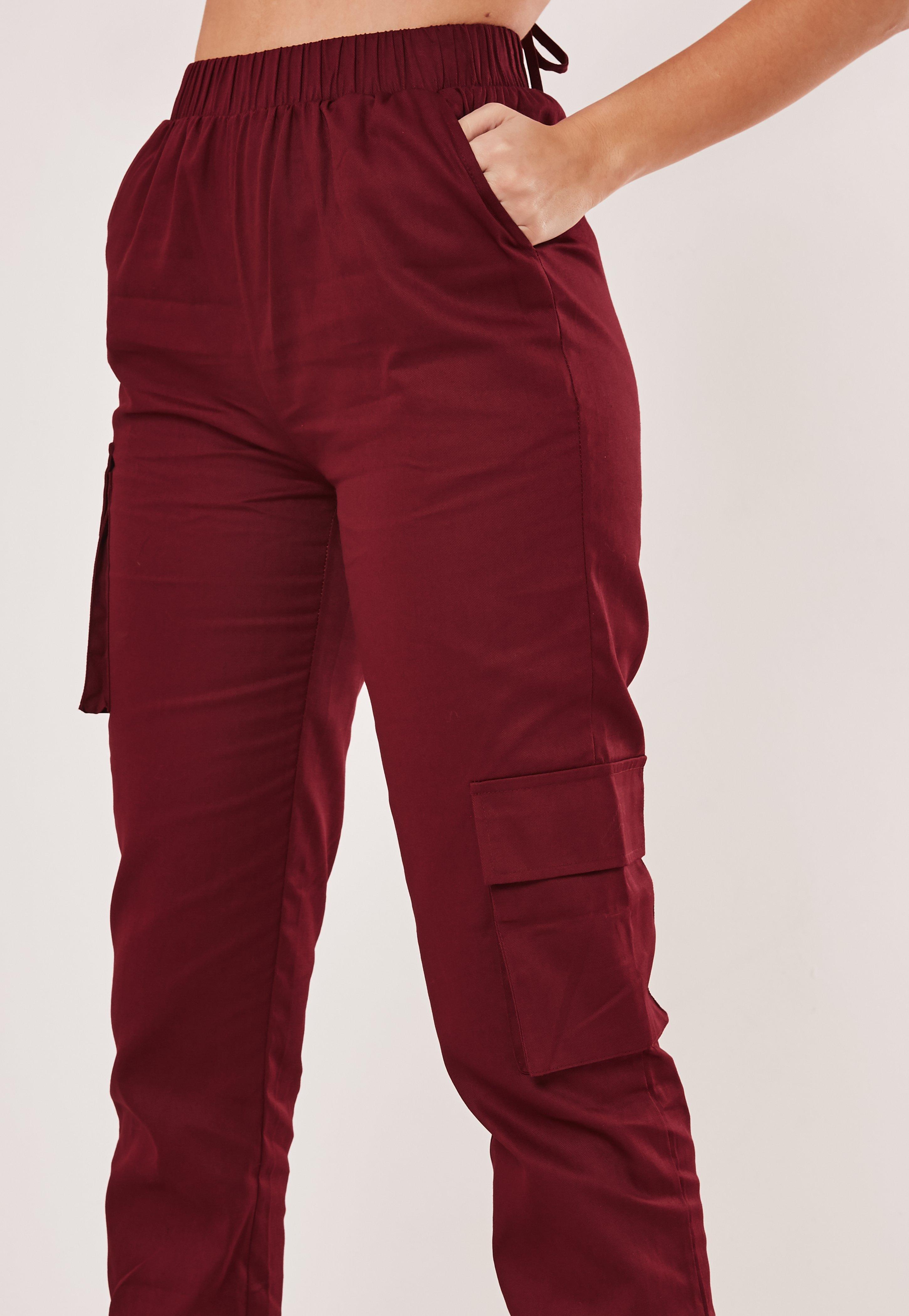 burgundy cargo joggers