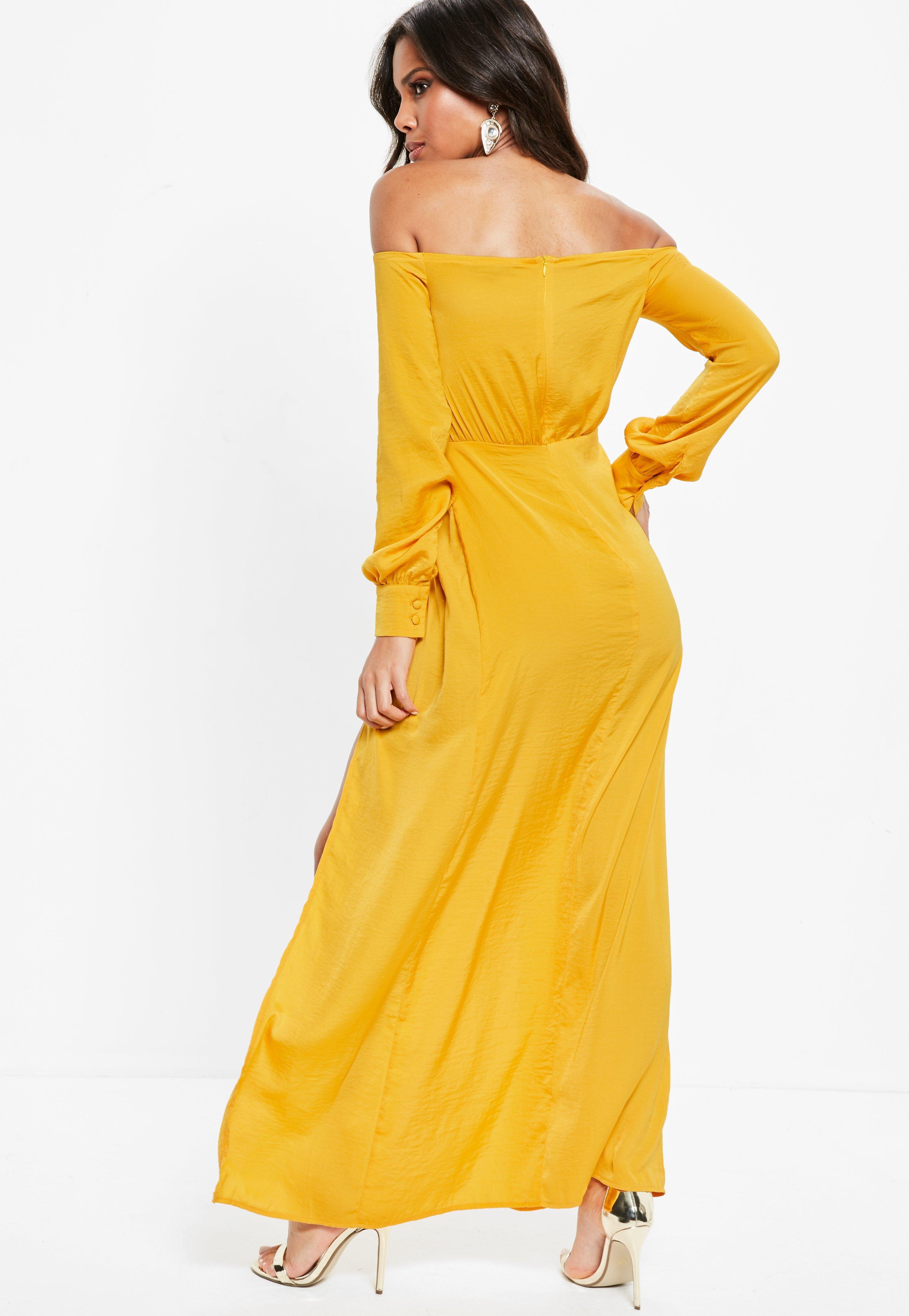 mustard bardot maxi dress