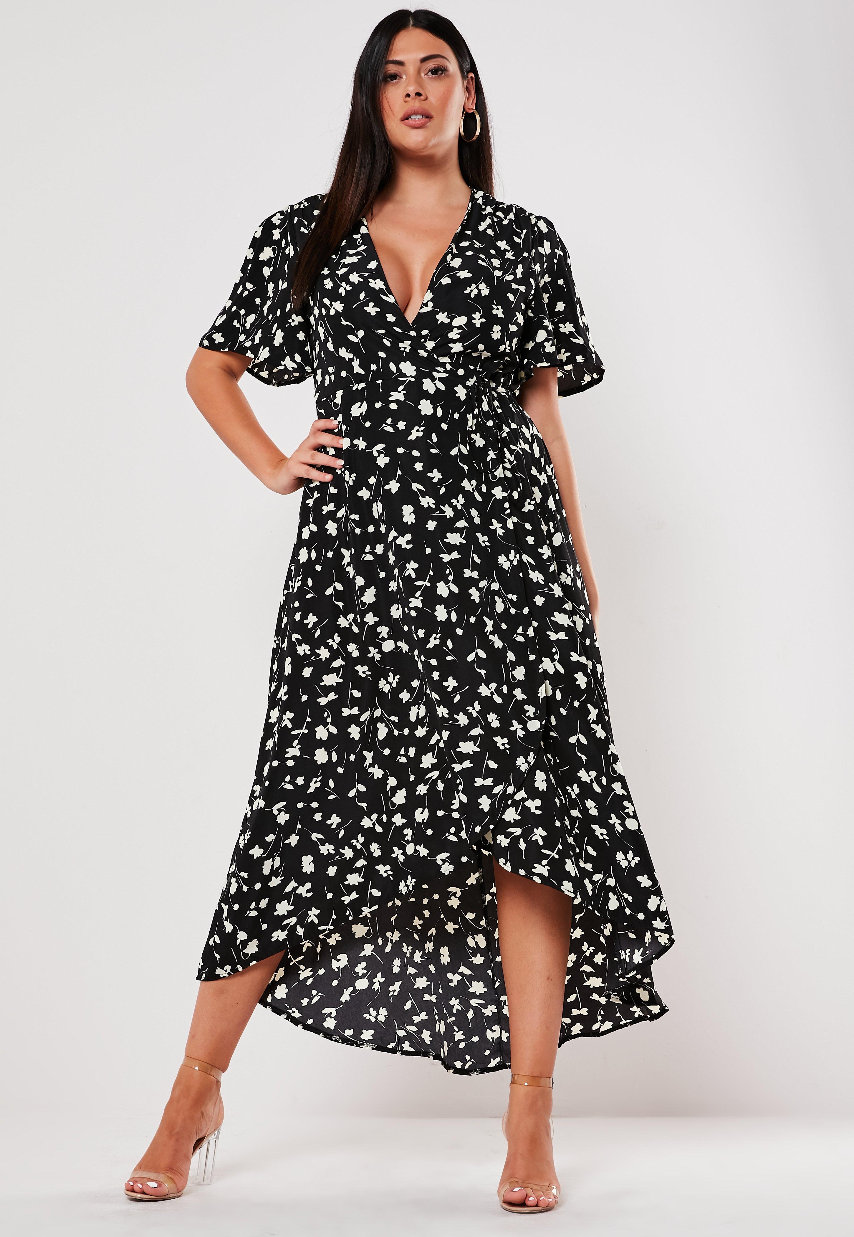missguided plus wrap midi dress in floral print