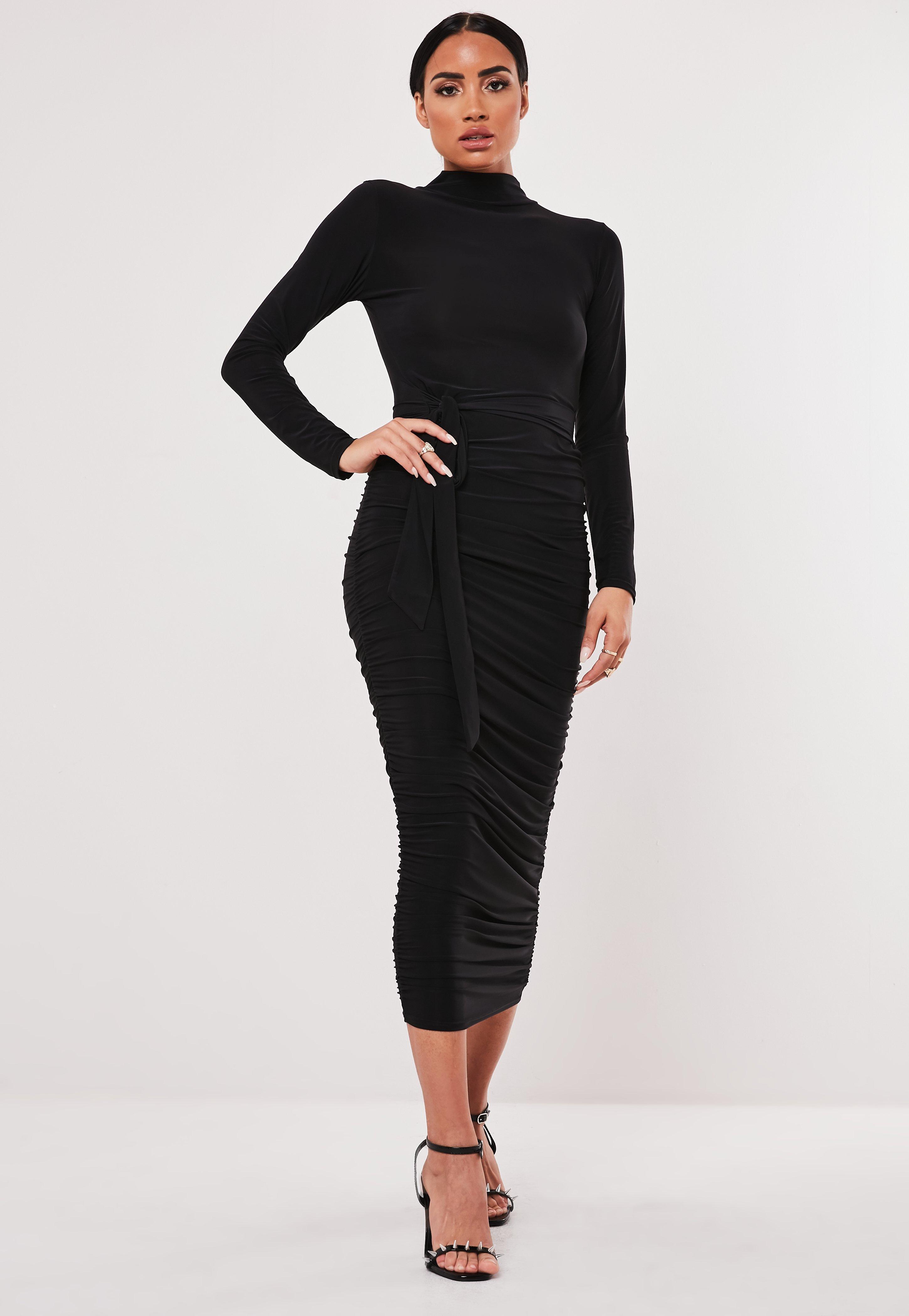 black long sleeve midaxi dress