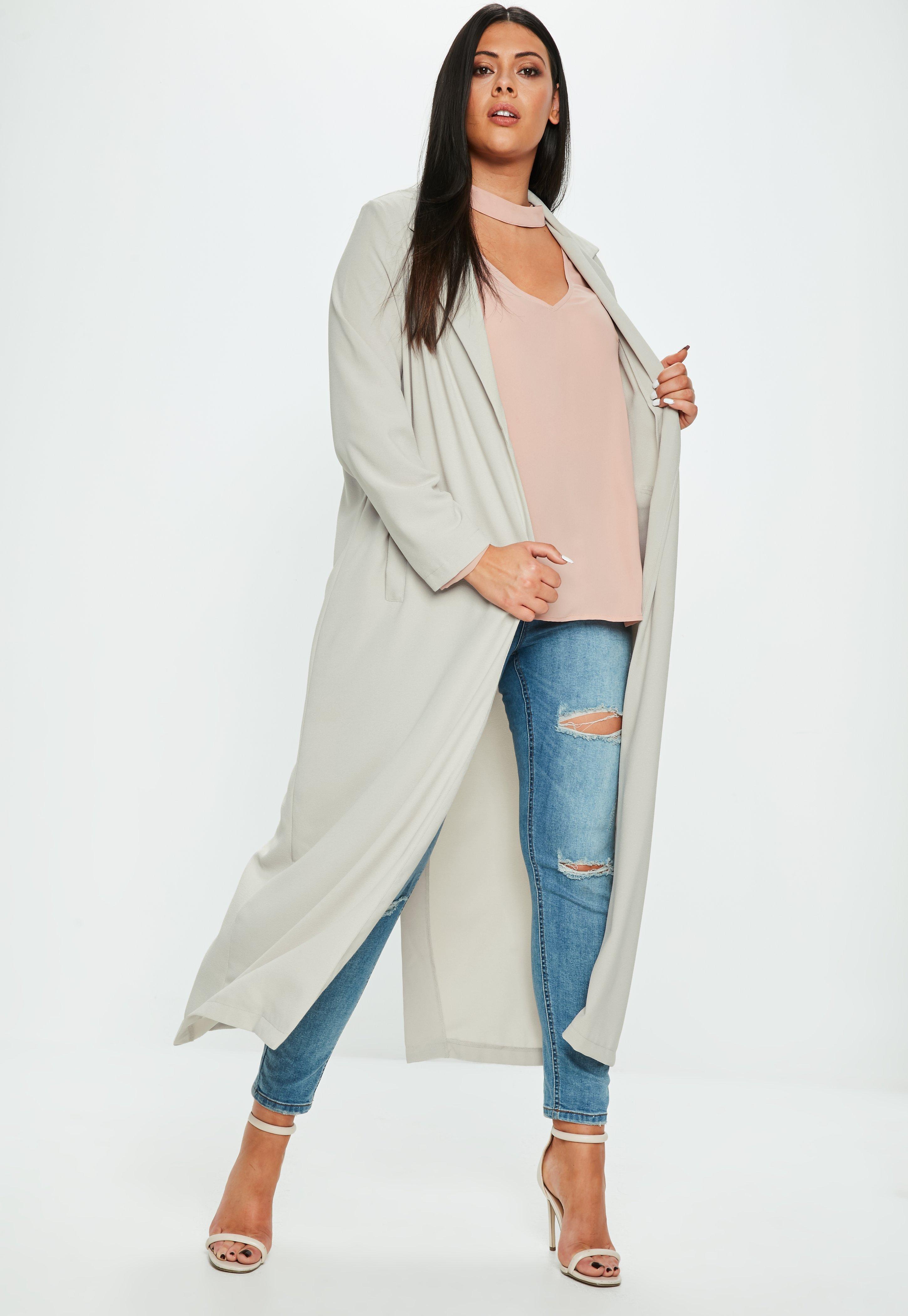 Missguided Synthetic Curve Grey Longline Crepe Duster Jacket in Gray Lyst