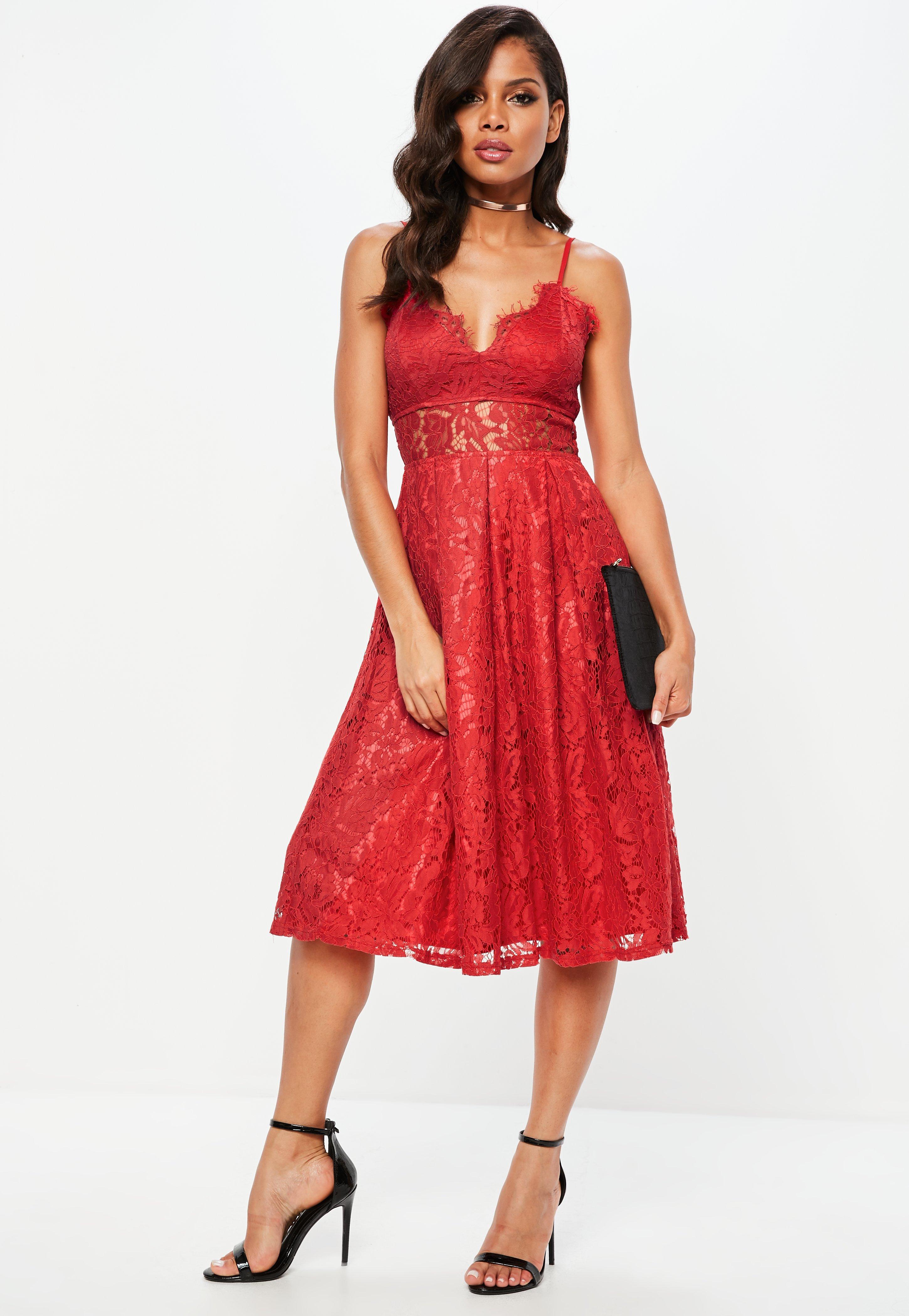 red lace strappy dress