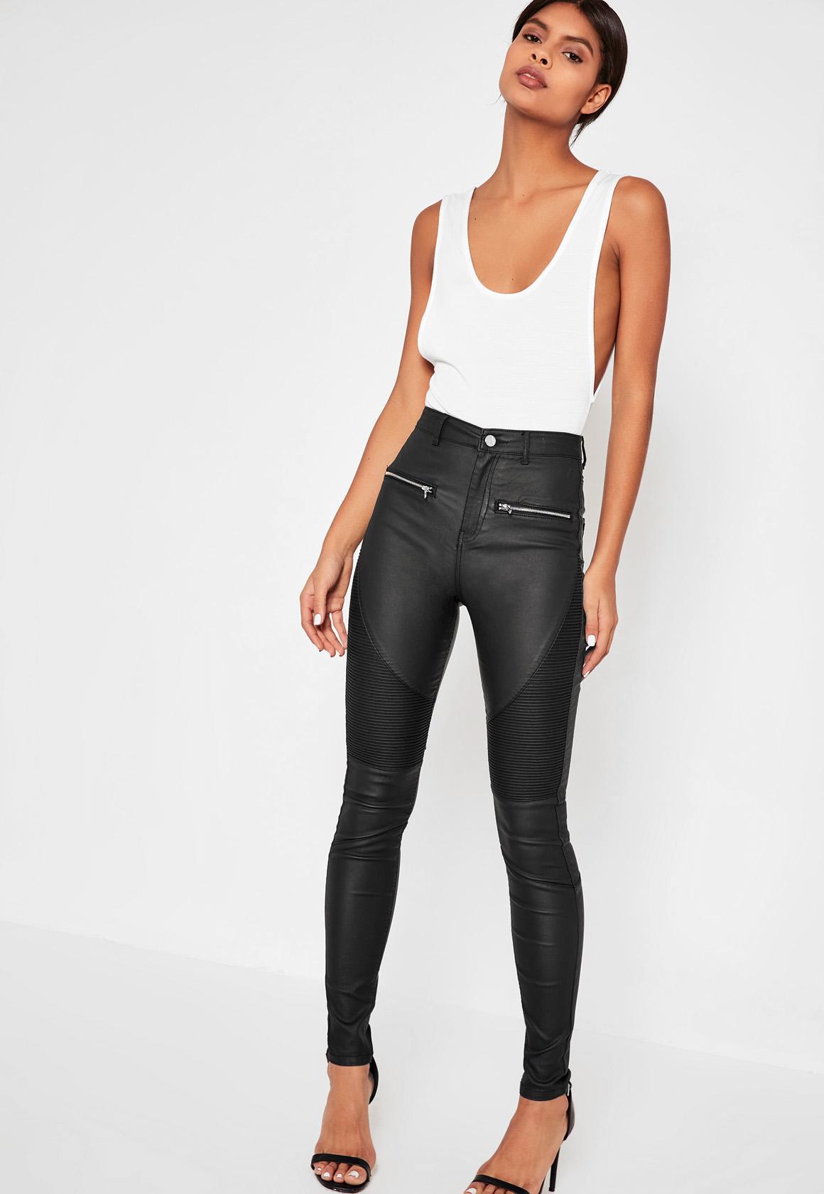 missguided black coated jeans