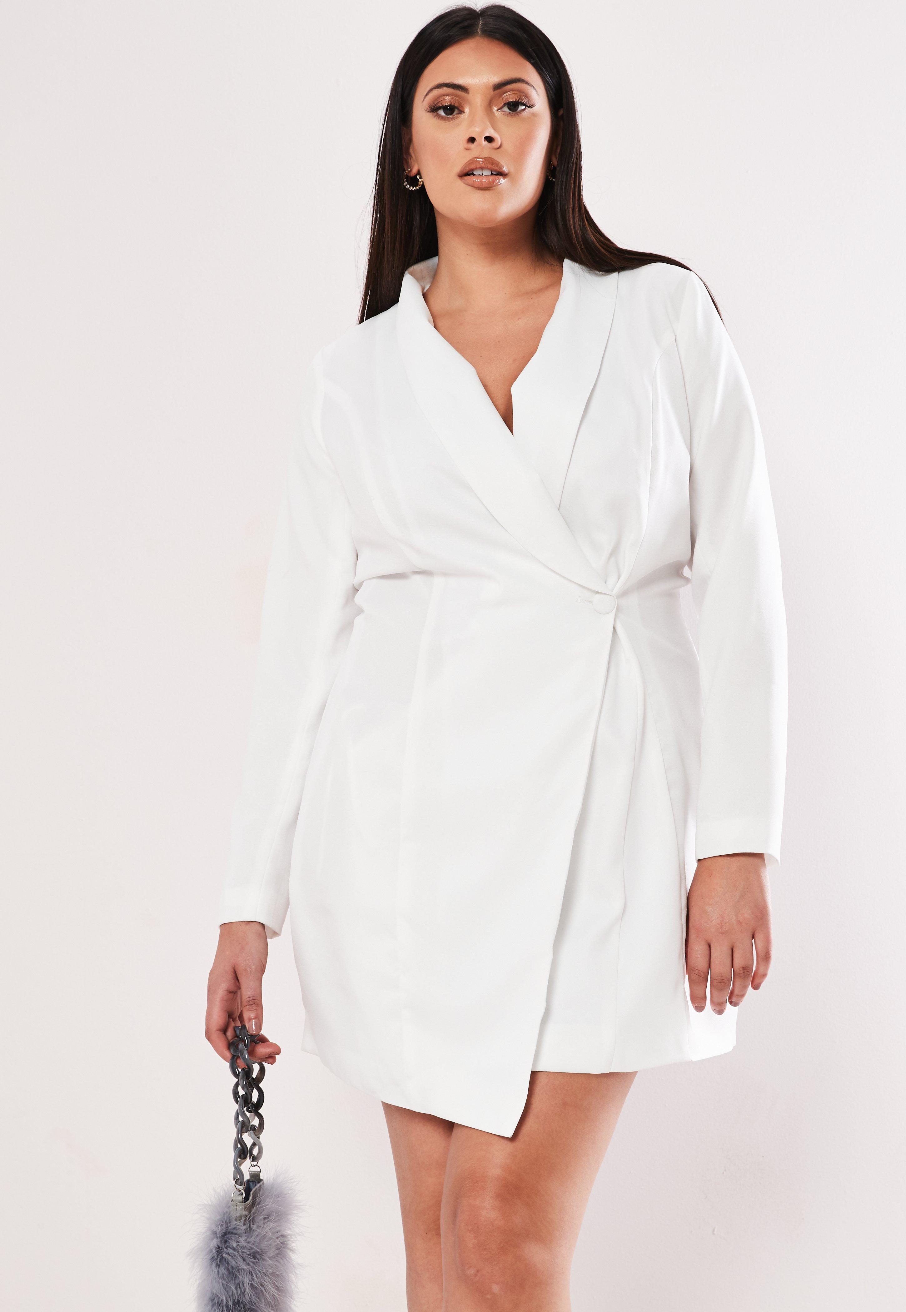 white plus size blazer dress
