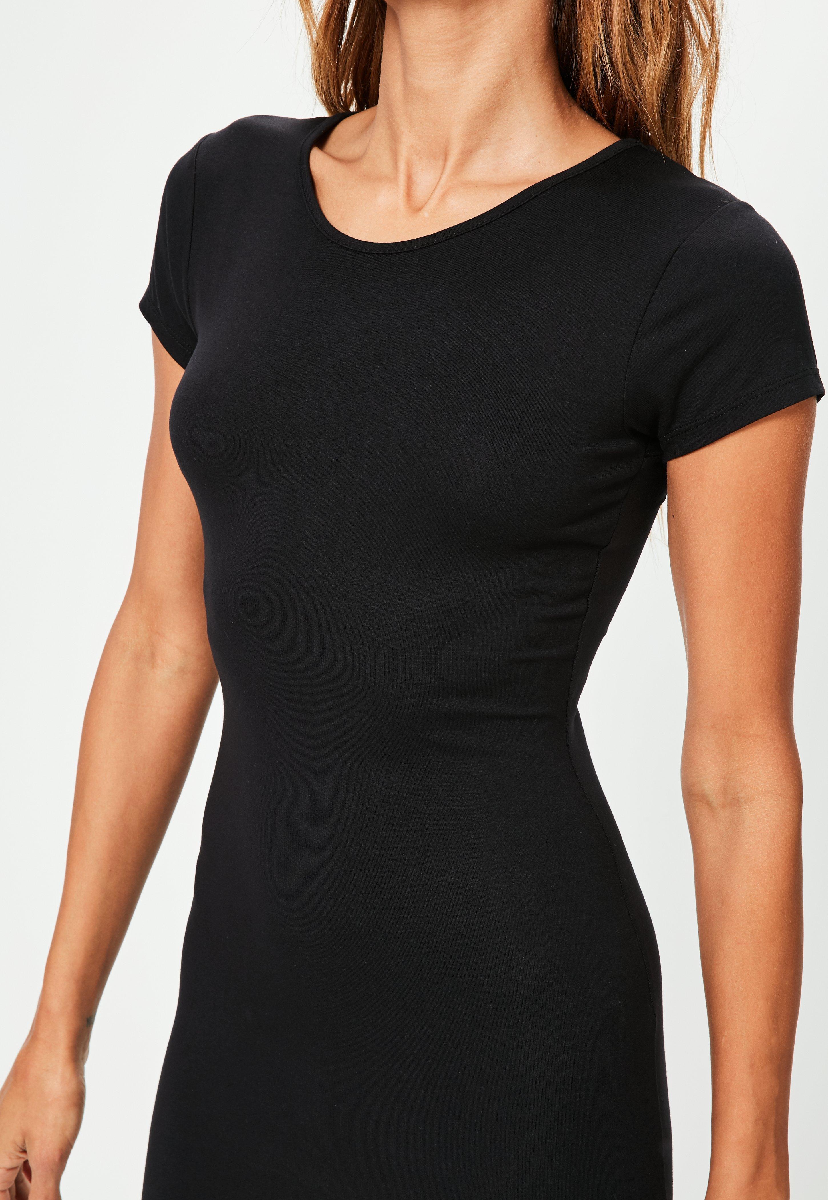 missguided black short sleeve midi dress