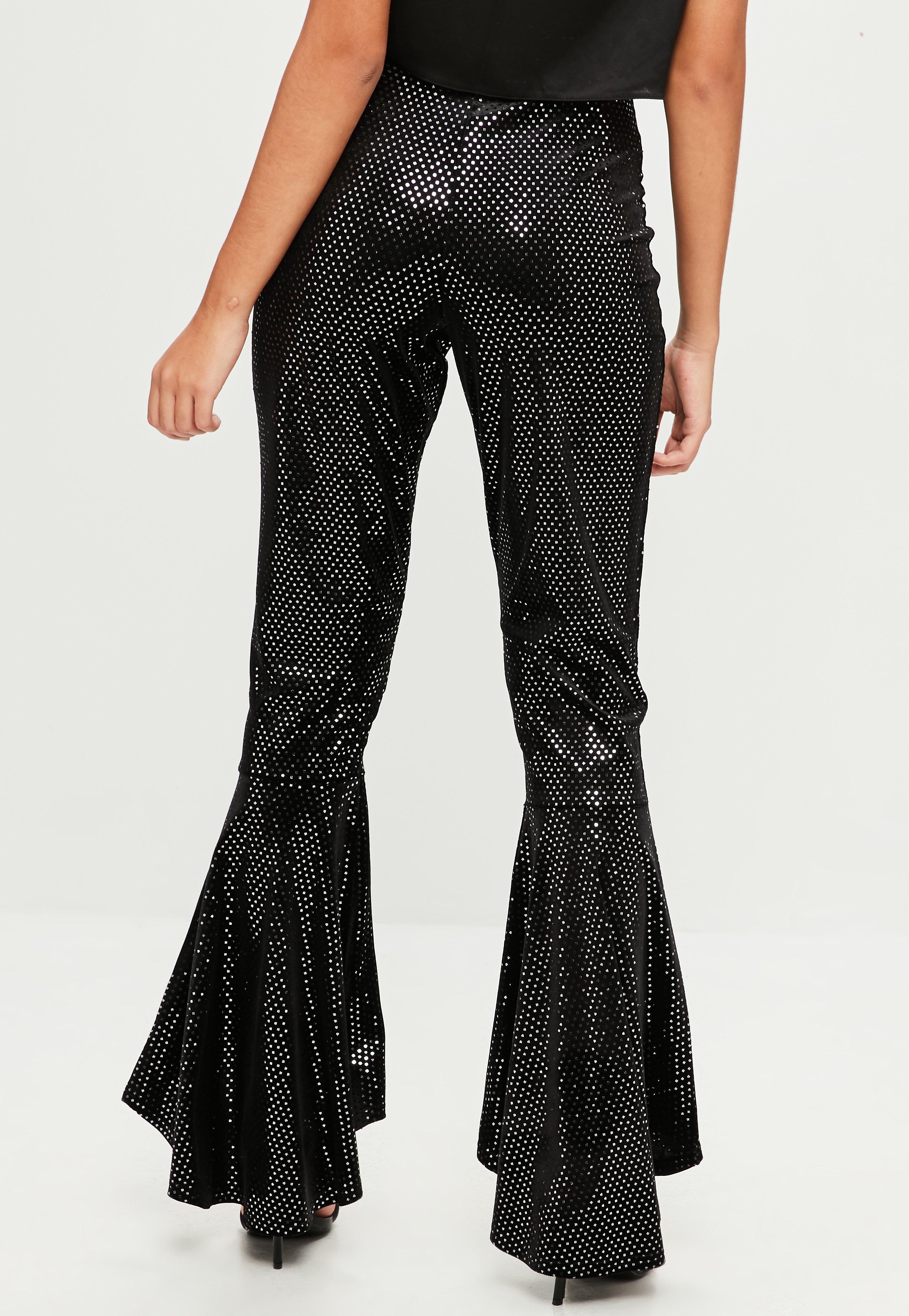 Missguided Black Velvet Sequin Extreme Flared Trousers - Lyst