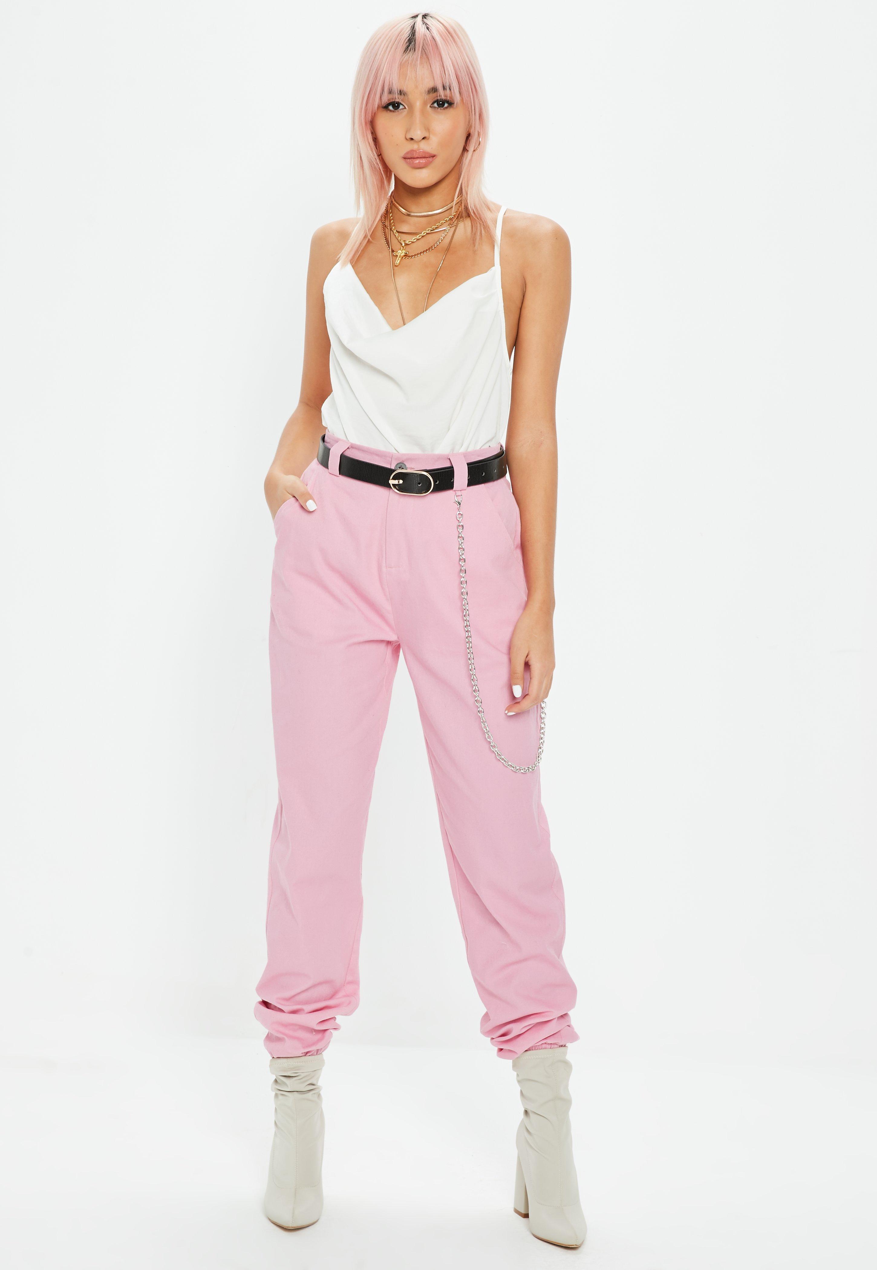pink cargo pants with chain