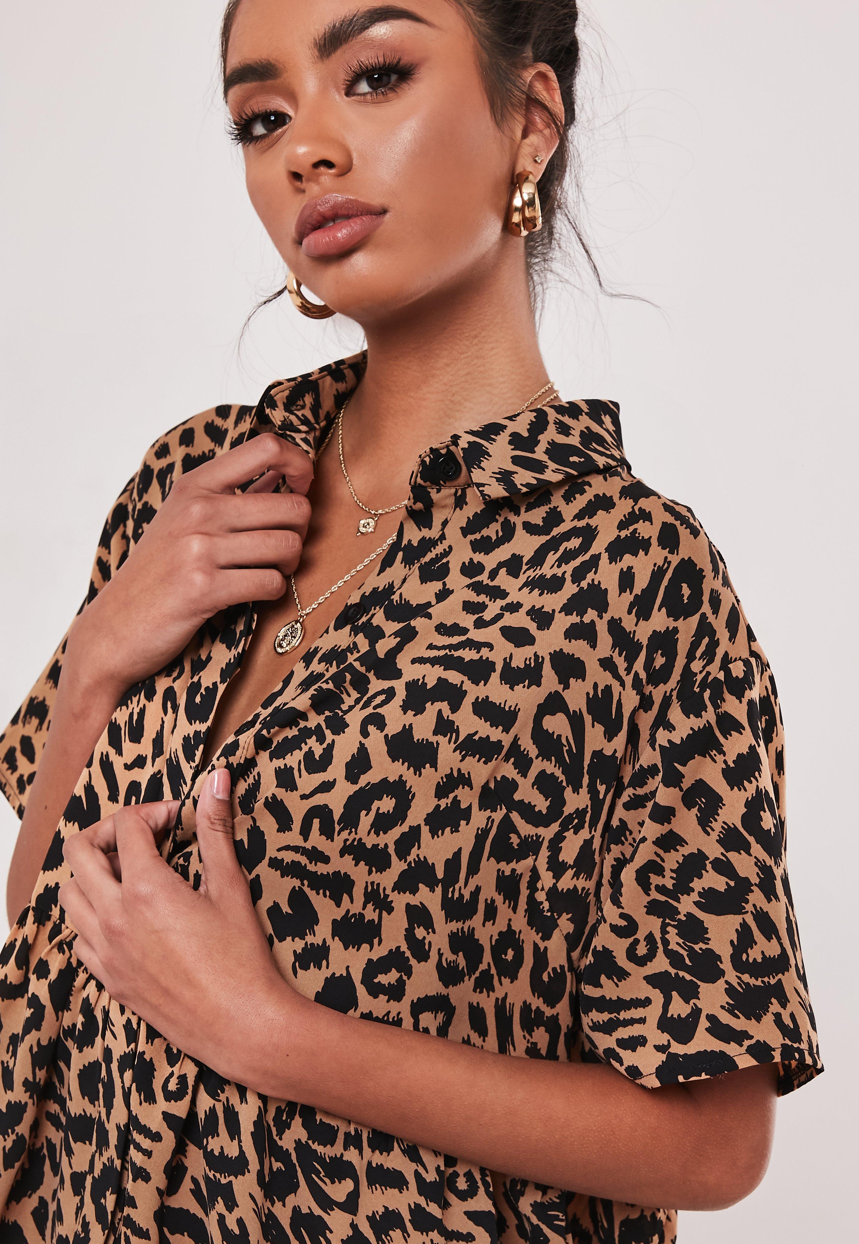 Missguided Synthetic Leopard Print Smock Dress in Brown - Lyst
