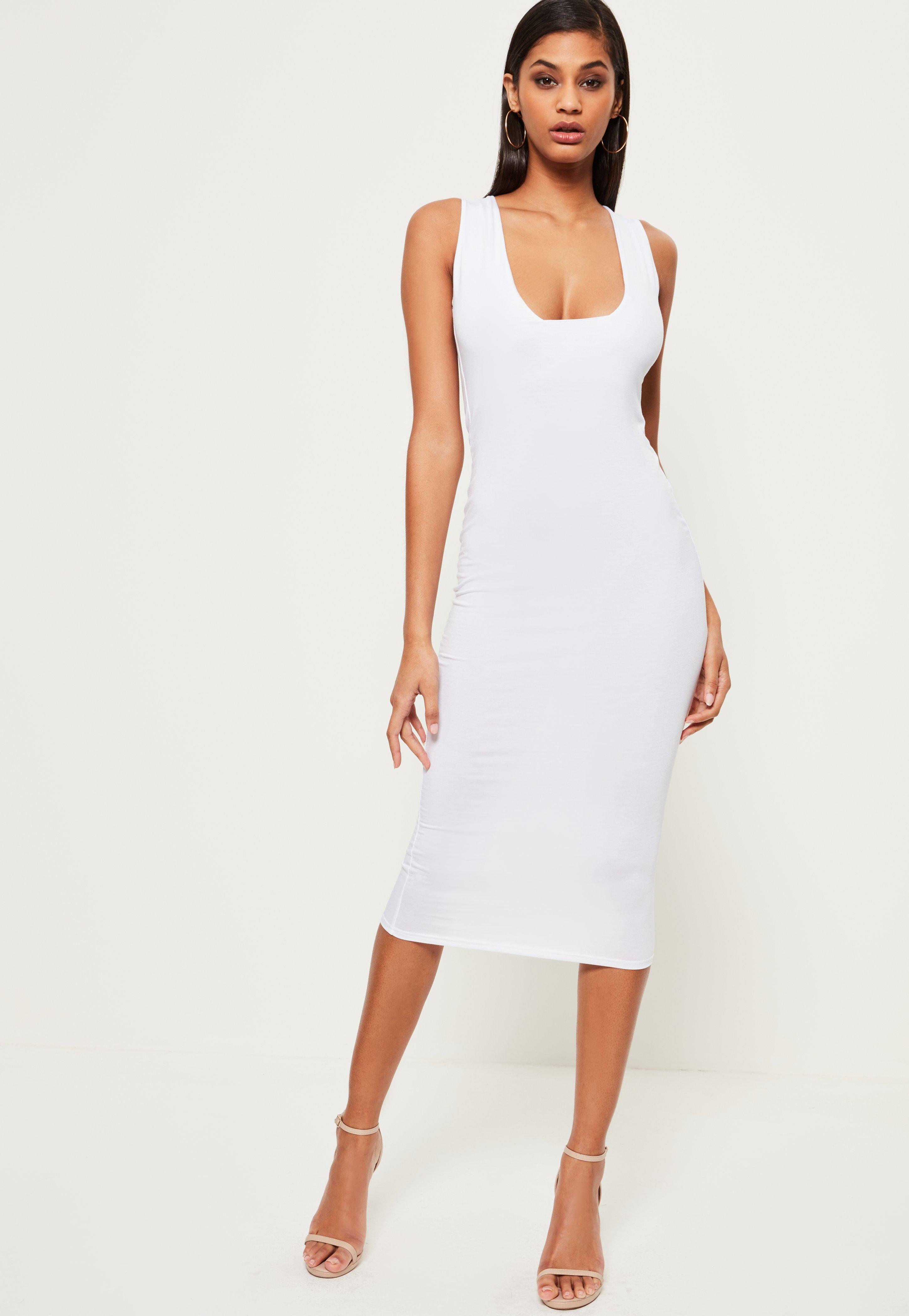 square neck white midi dress