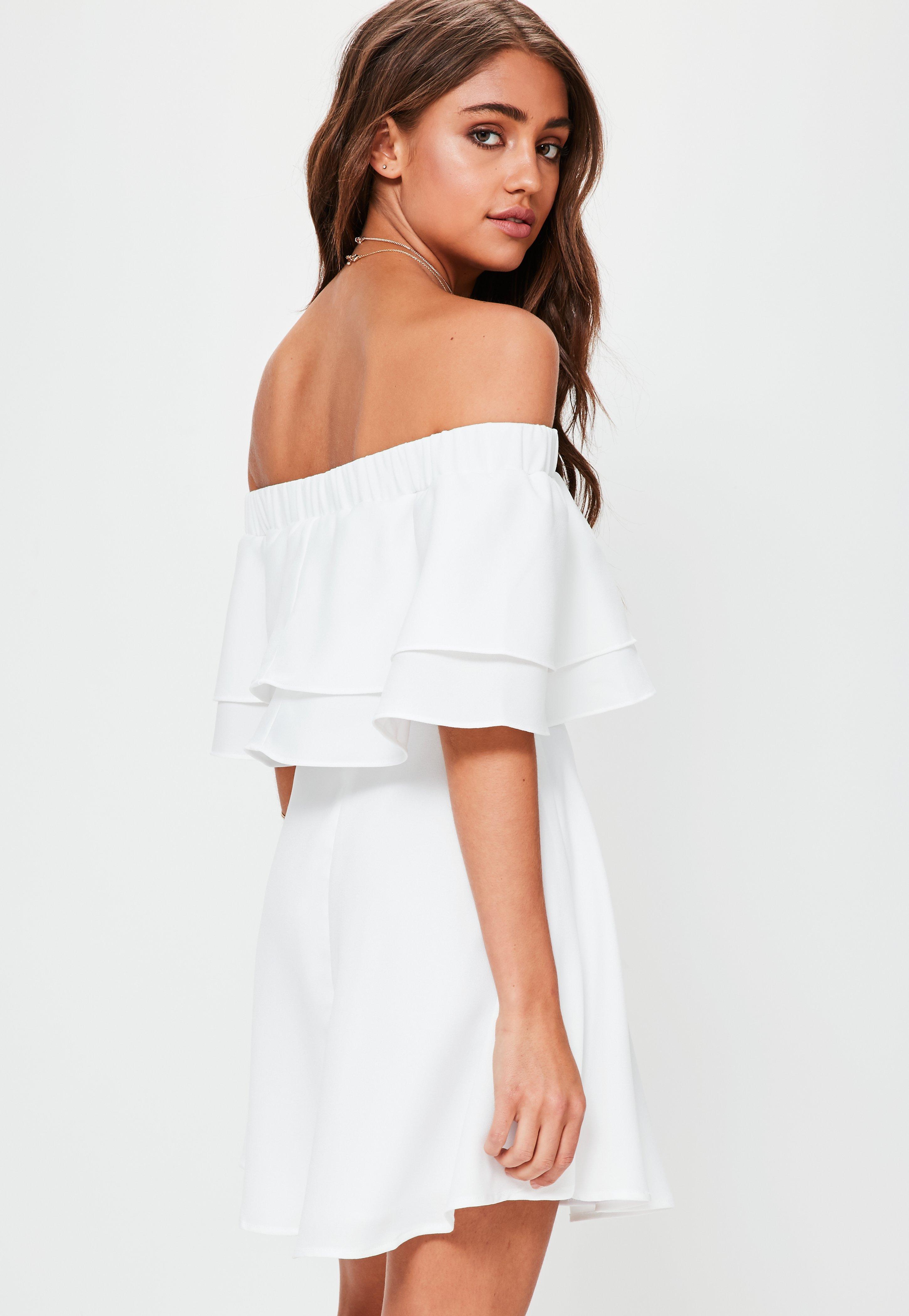 Missguided White Ruffle Layer Bardot Swing Dress - Lyst