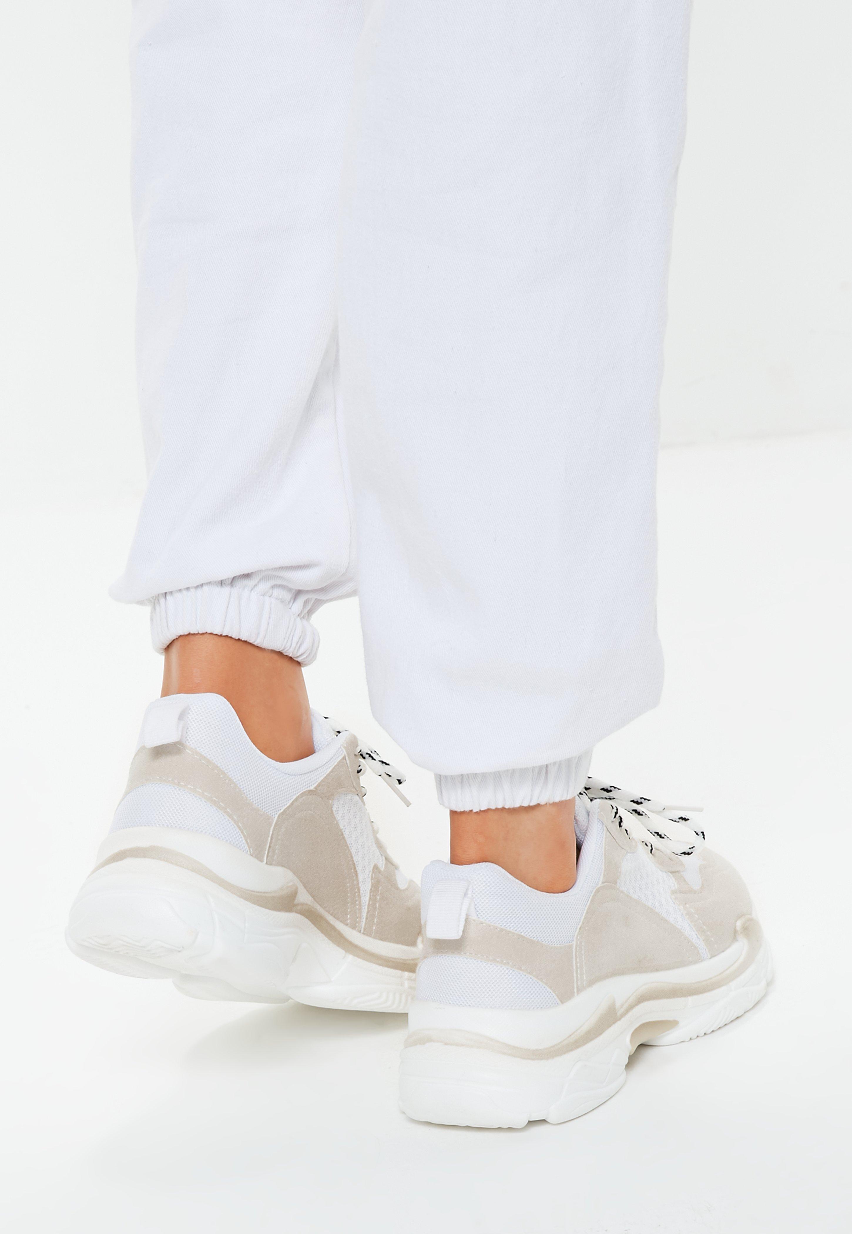 white and beige chunky trainers