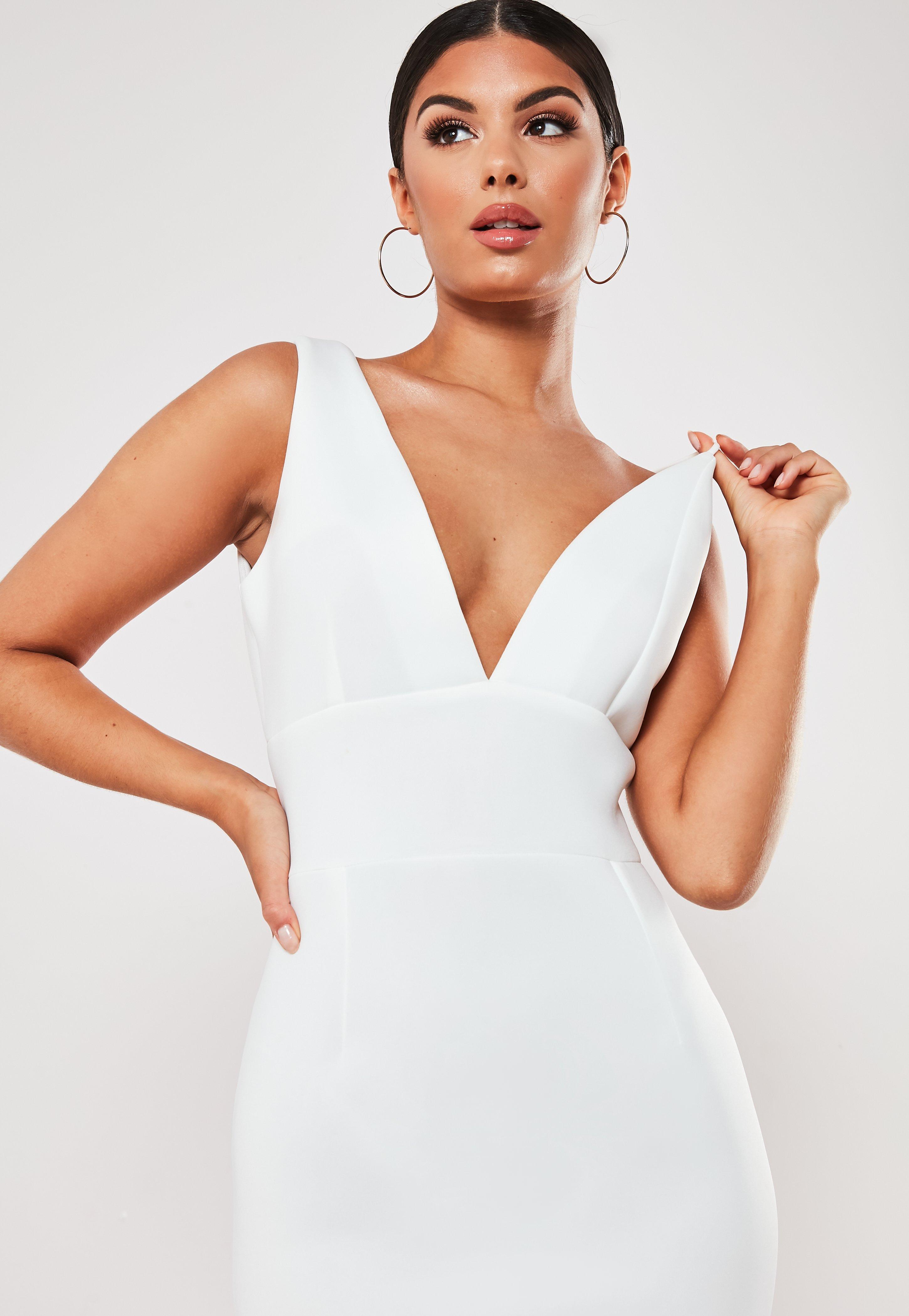 white scuba midi dress