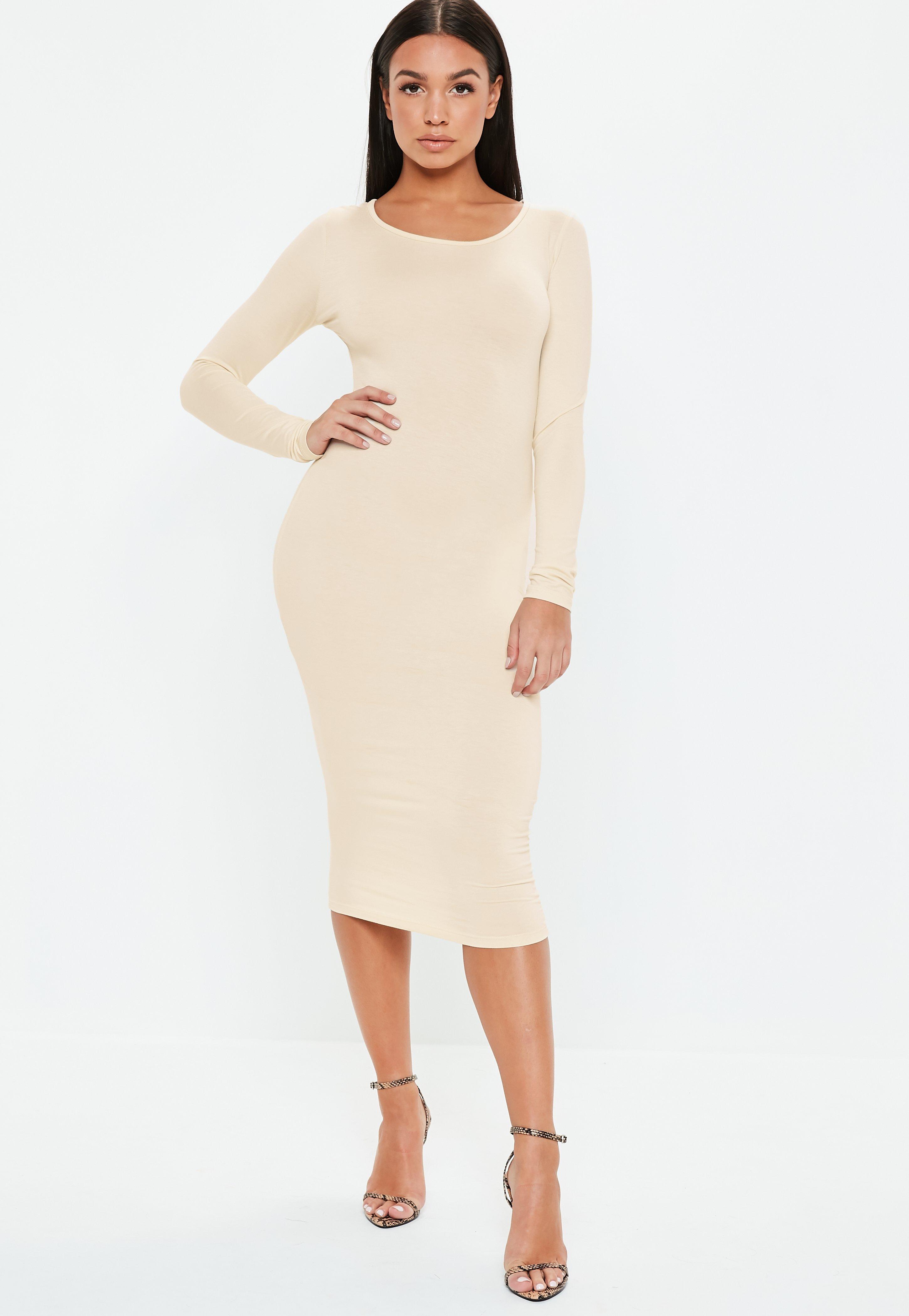 cream long sleeve midi dress