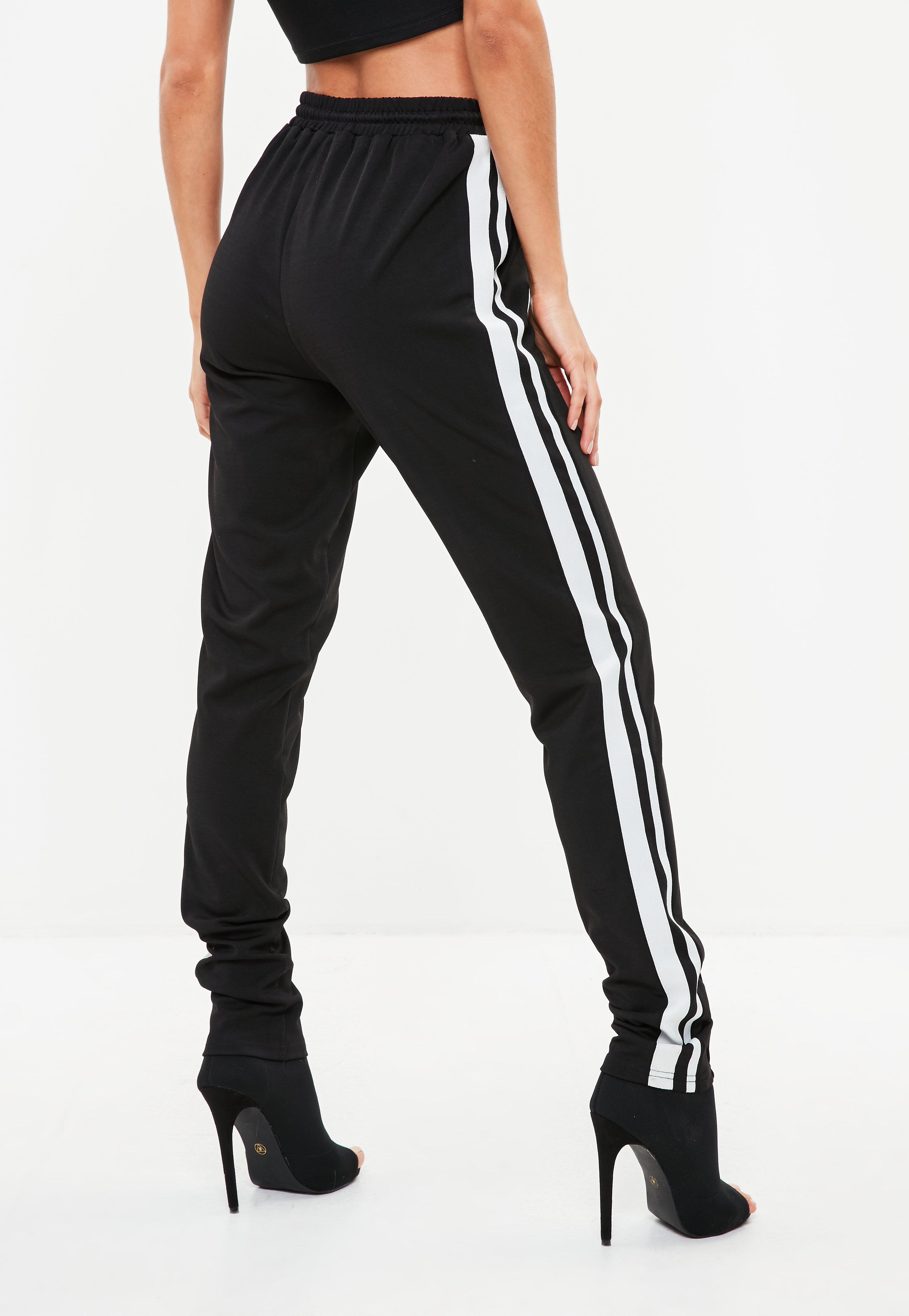 Missguided Synthetic Tall Black Relaxed Fit Stripped Joggers - Lyst