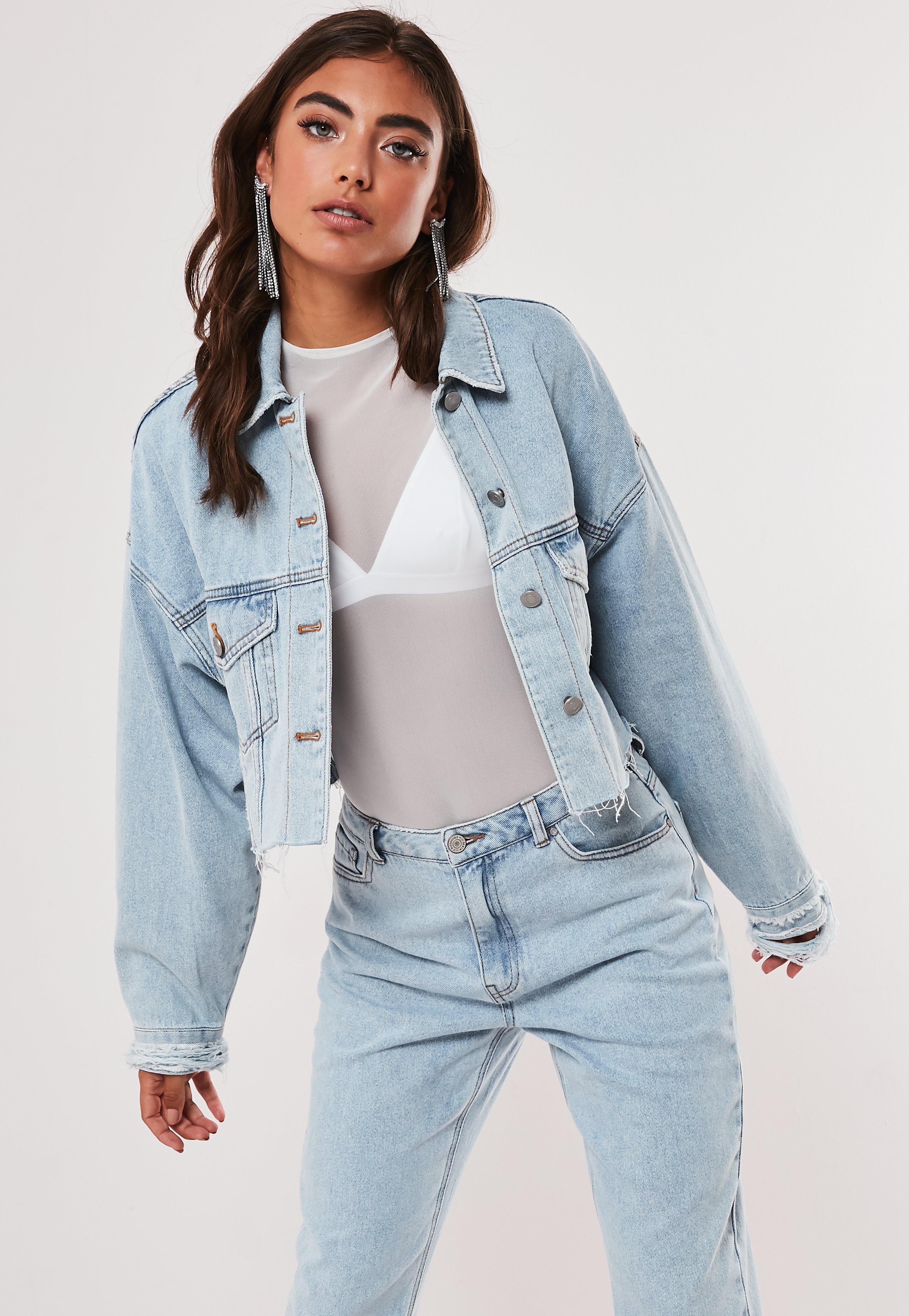 cropped raw hem denim jacket