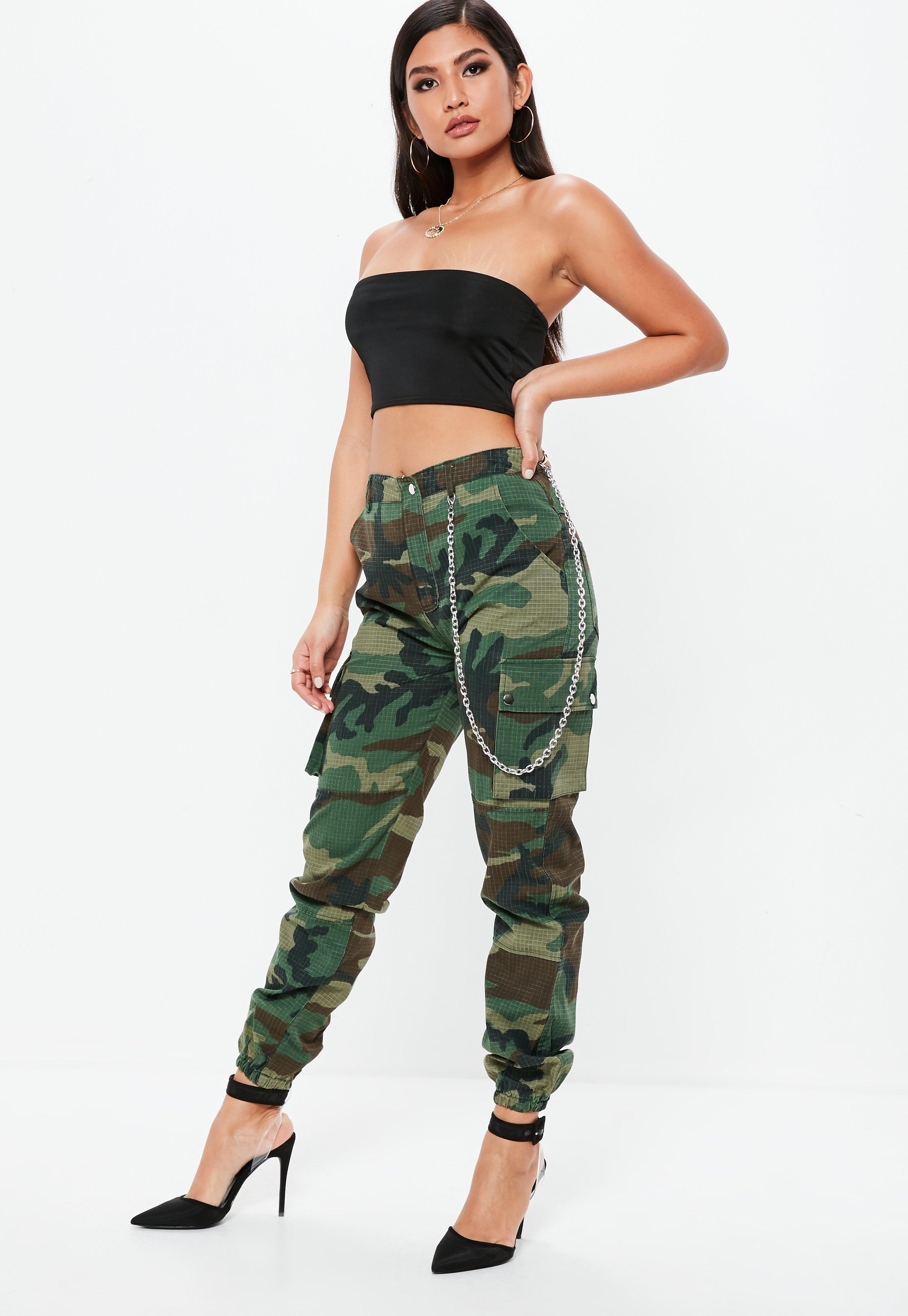 Bulkbuy High Street High Waist Zip Fly Allover Printed Contrast Patch  Pockets Cargo Pants Women Full Camouflage Trousers price comparison