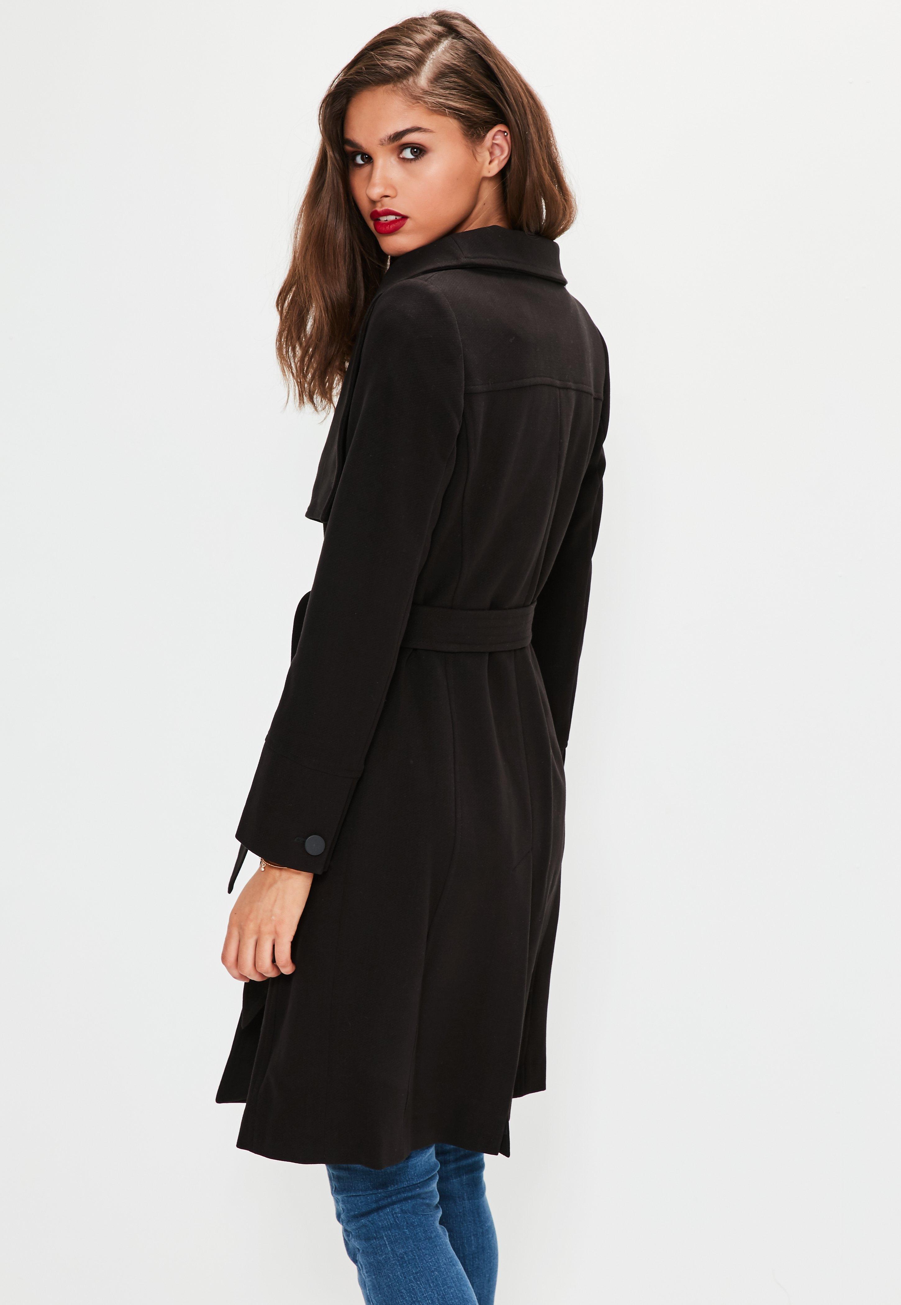 Black belted funnel neck coat Clearance