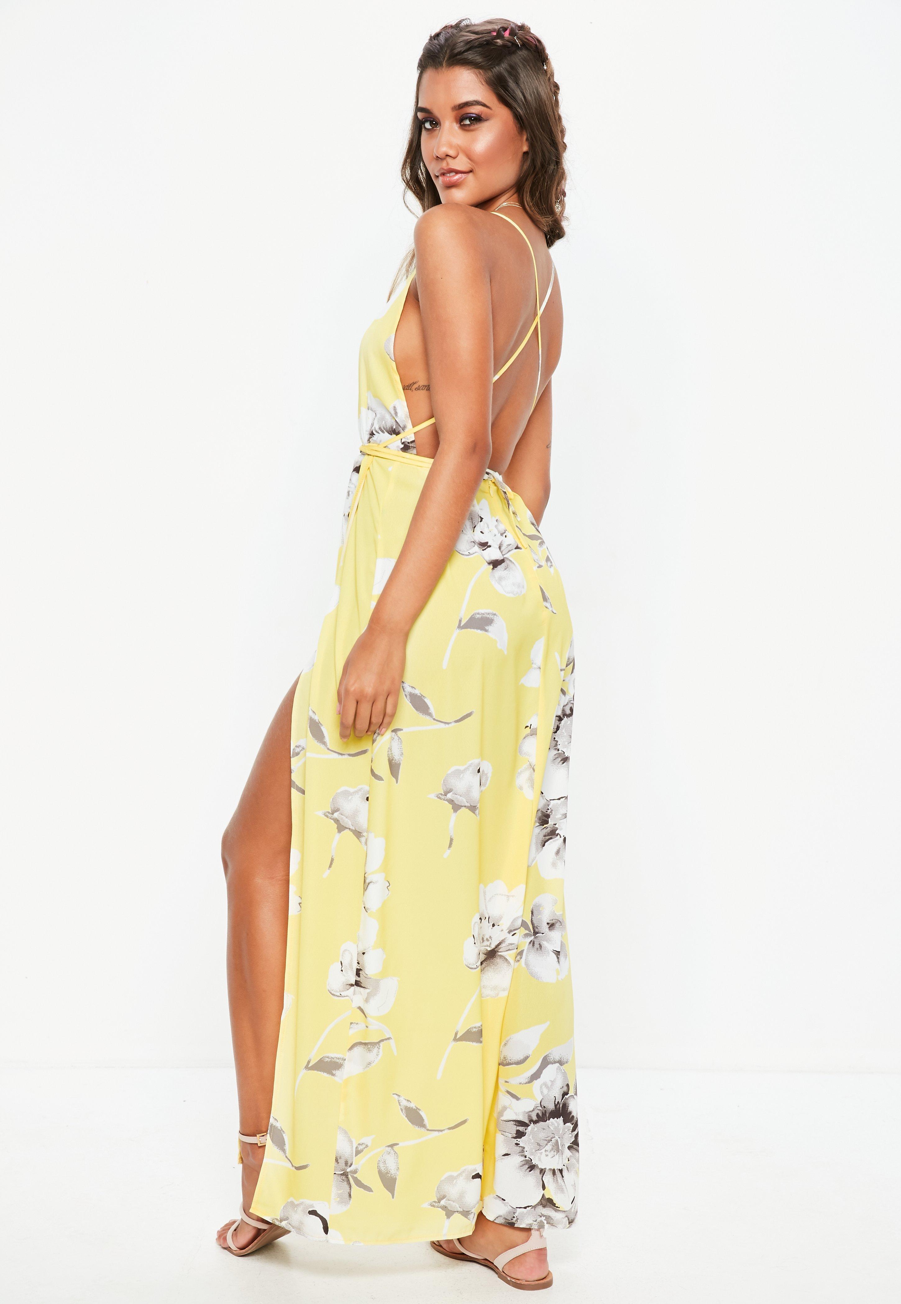 yellow plunge maxi dress