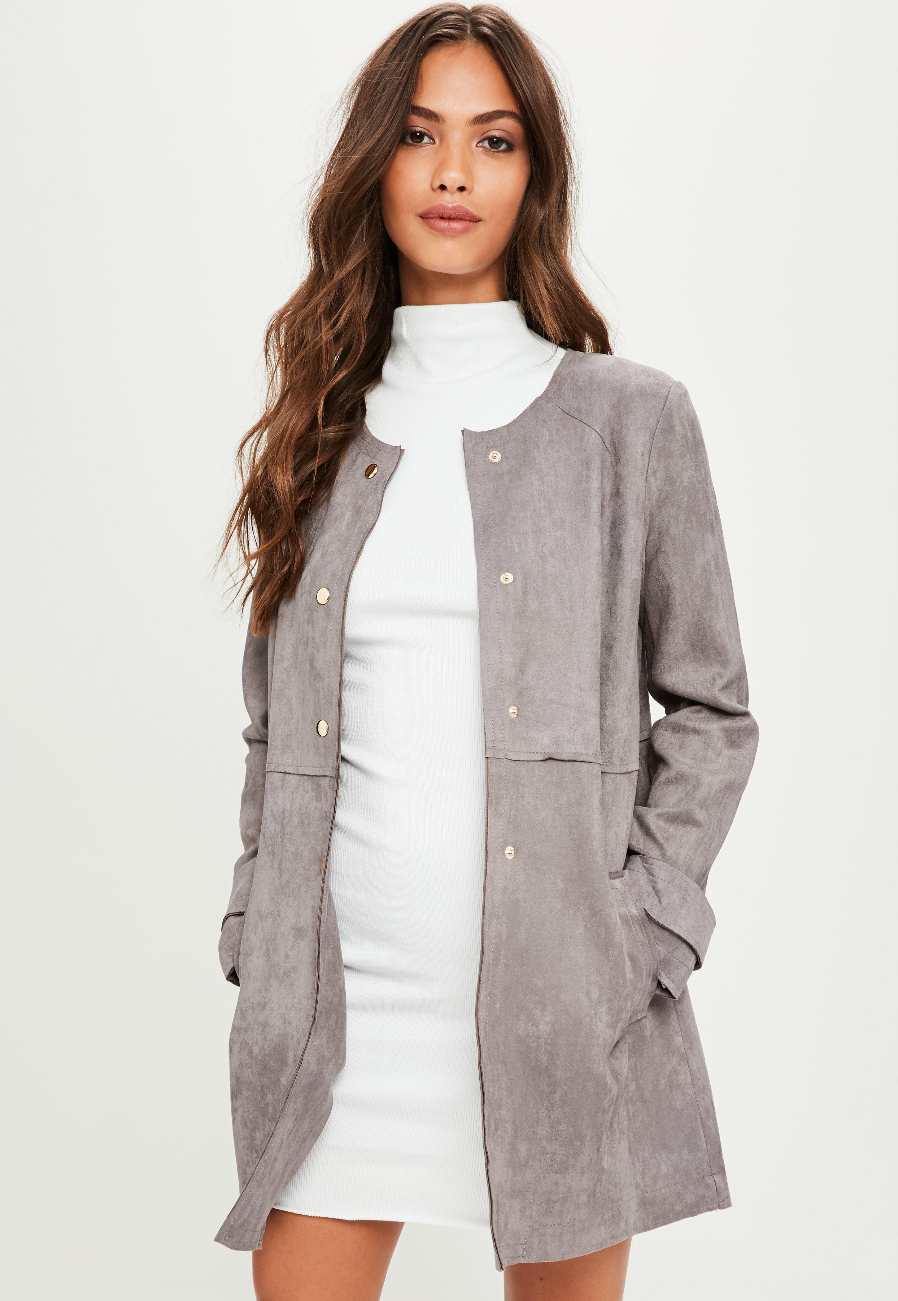 Lyst - Missguided Grey Faux Suede Collarless Jacket in Gray