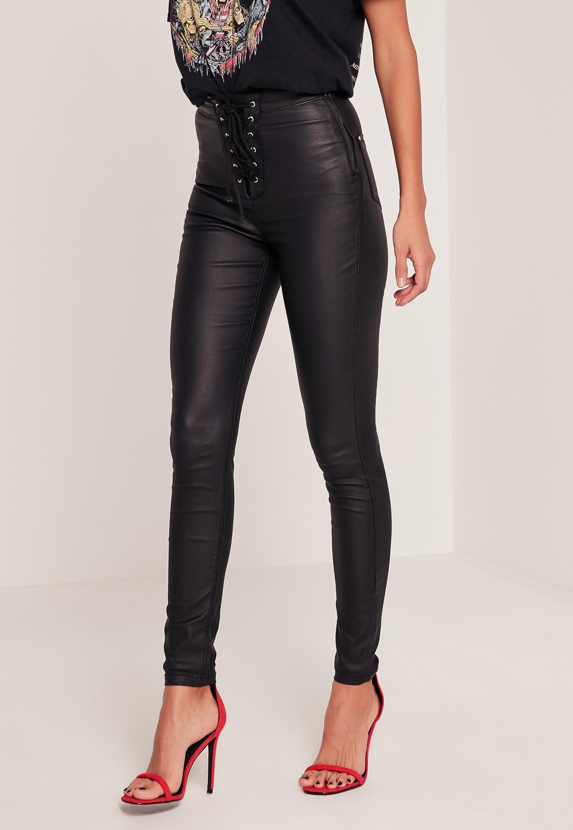black vice high waisted coated skinny jeans