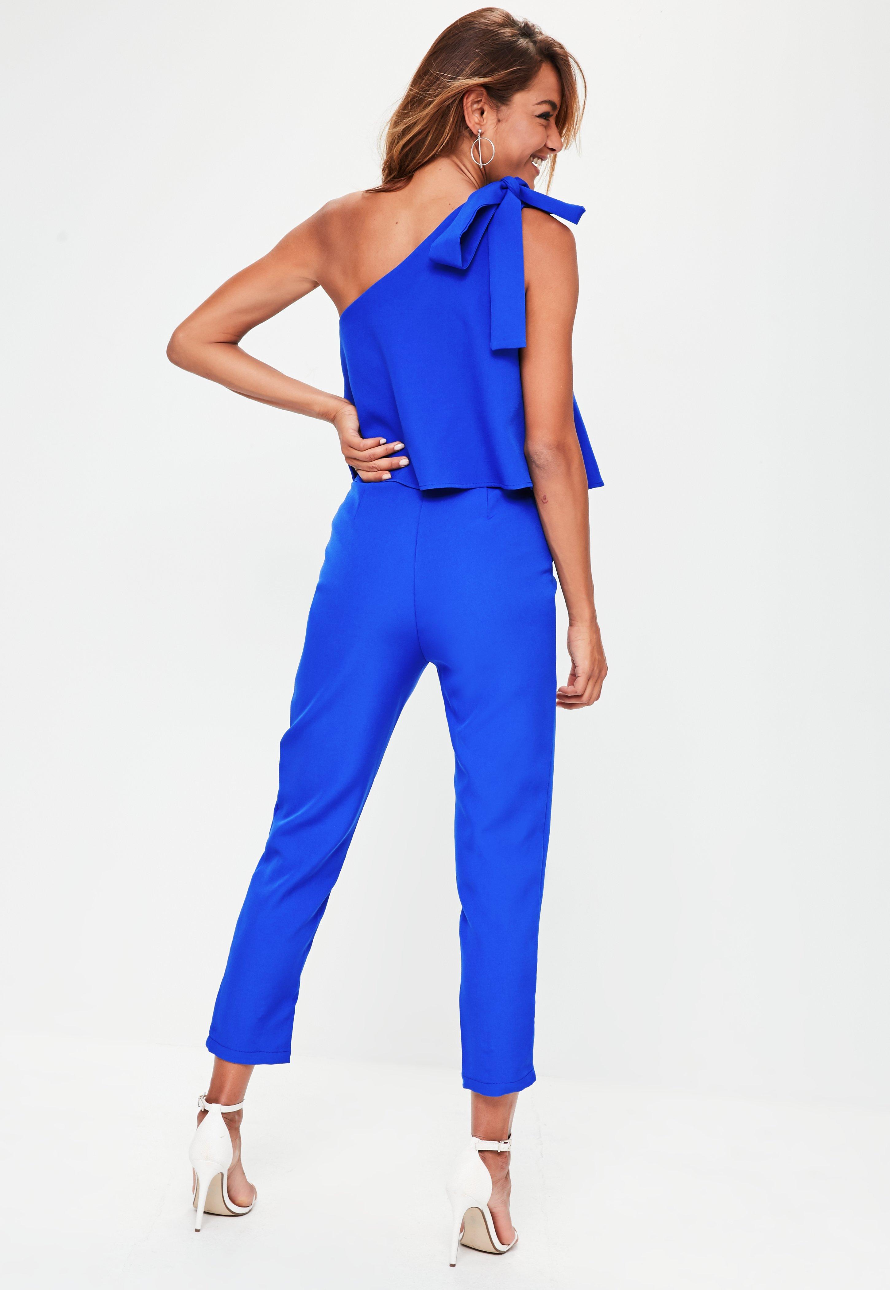 missguided one shoulder bow jumpsuit
