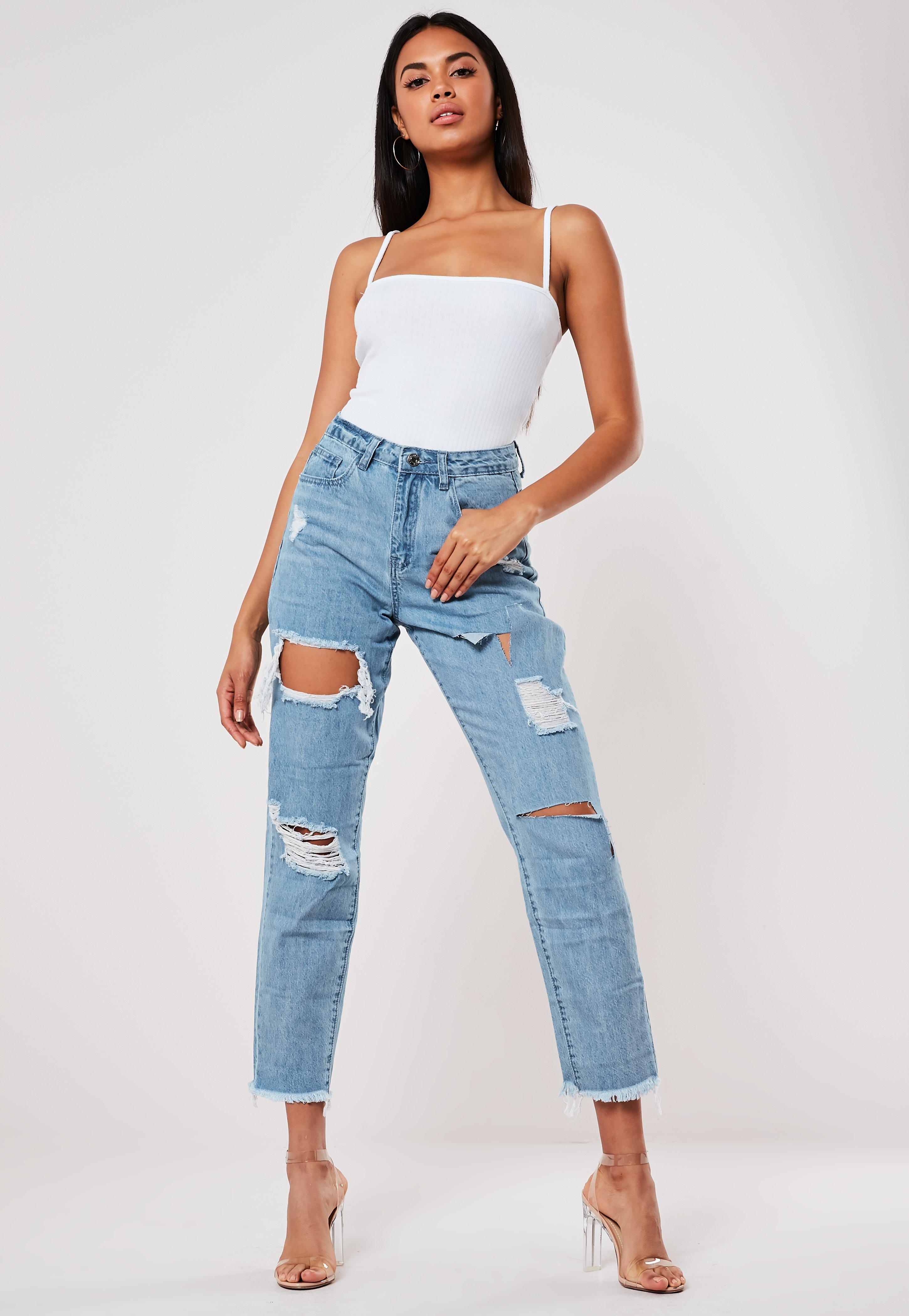 blue ripped jeans mom