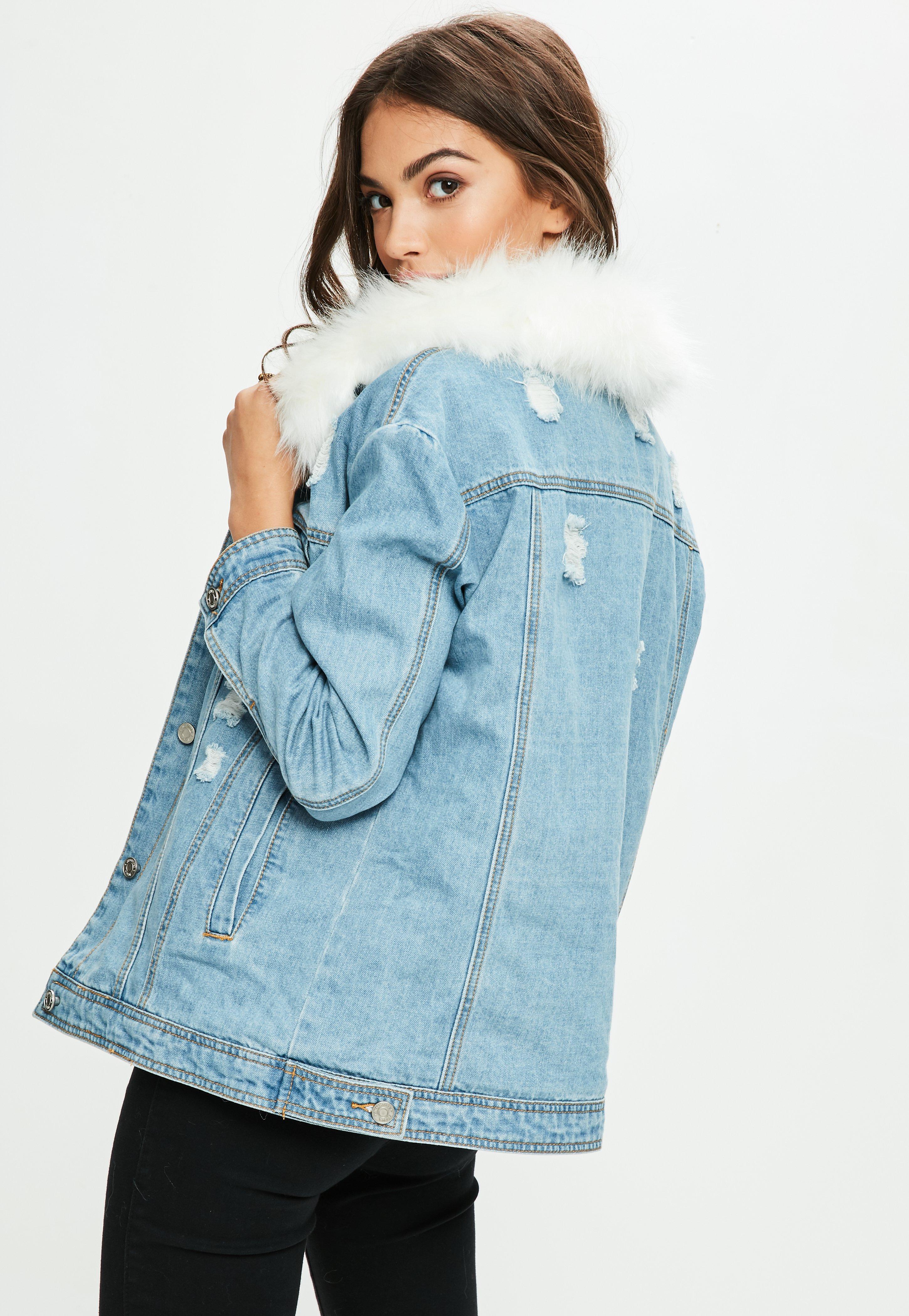 jean jacket with white fur collar