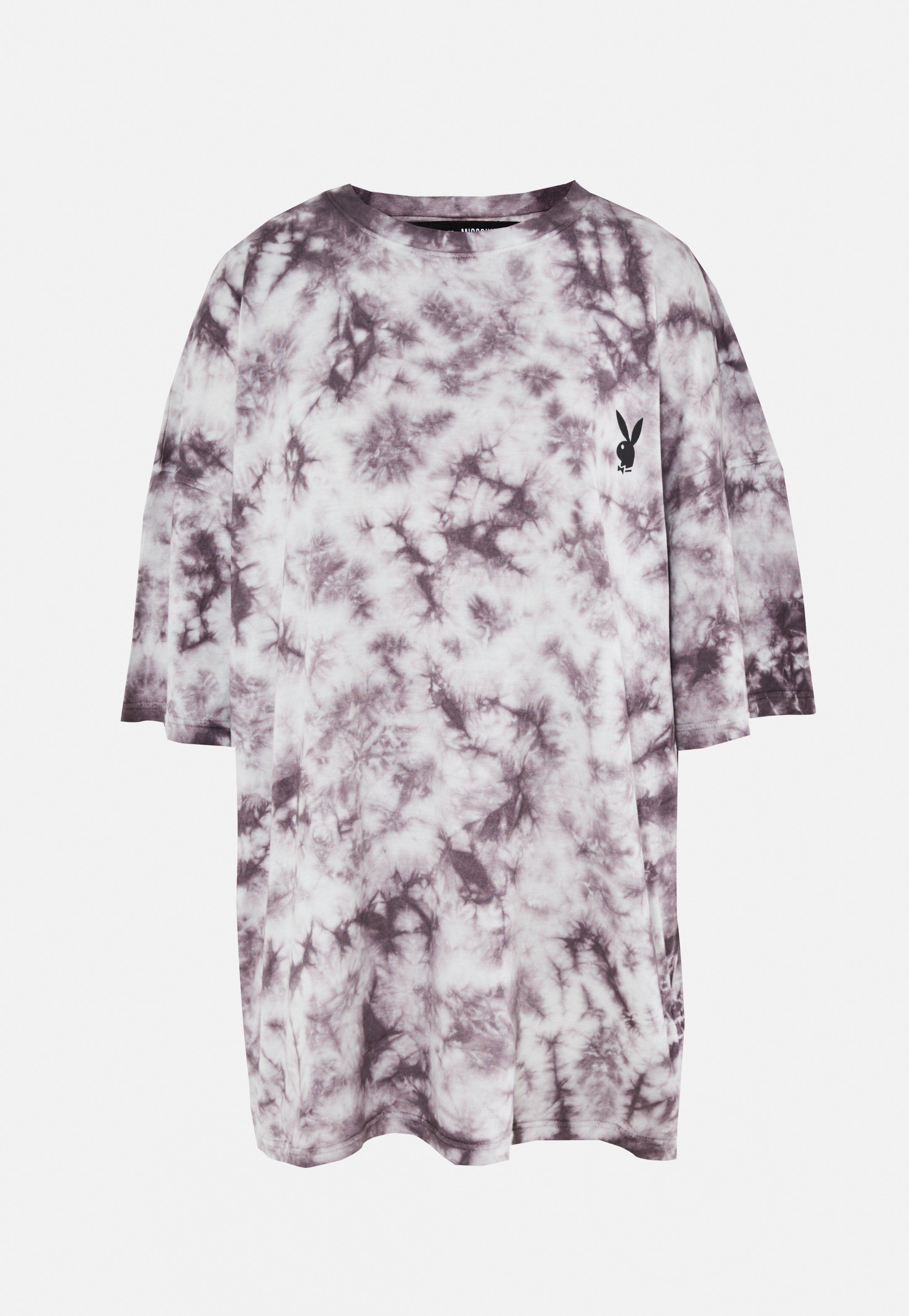 Missguided Synthetic Playboy X Charcoal Tie Dye Oversized T Shirt Dress