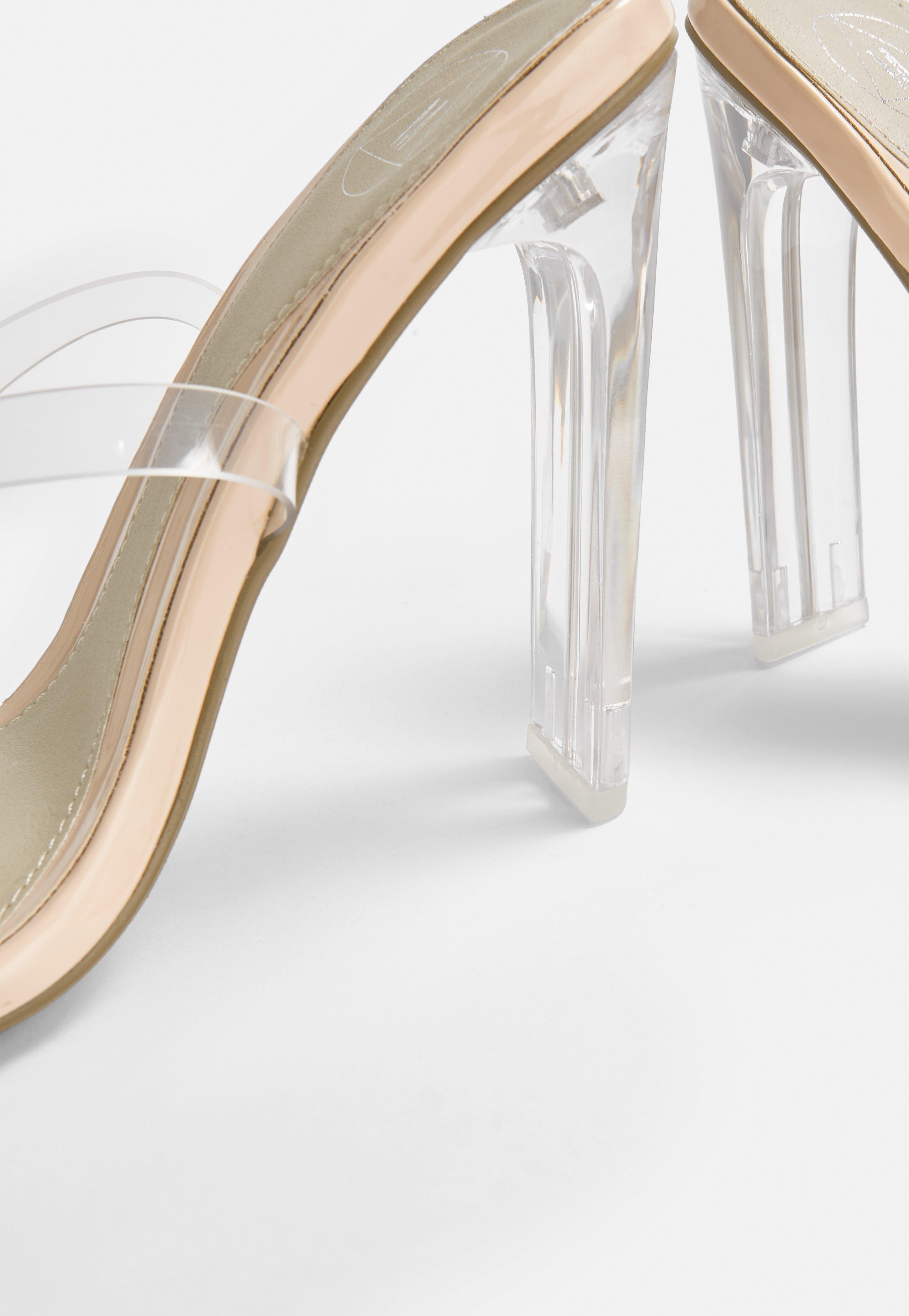 nude square toe clear heels
