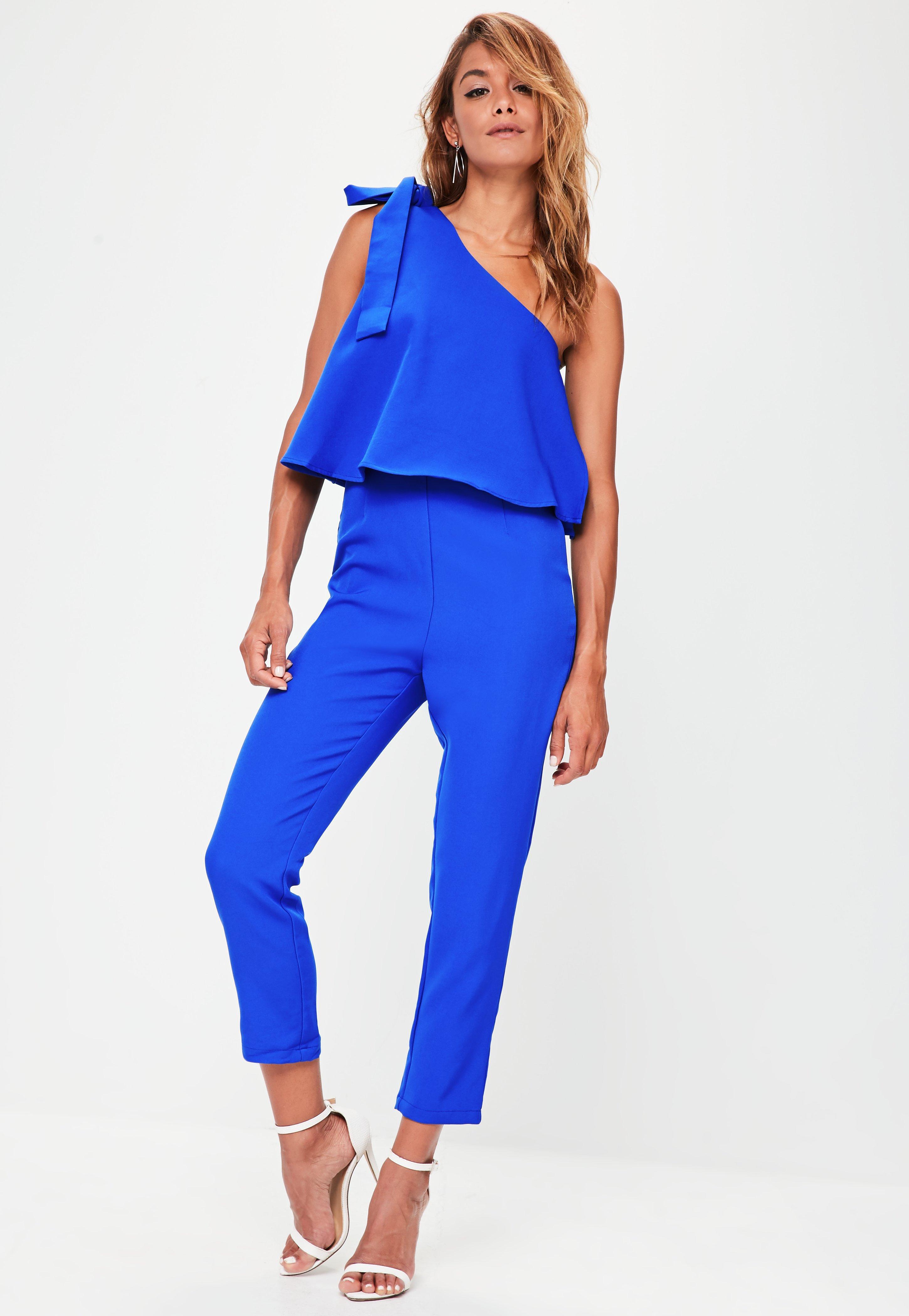 missguided one shoulder bow jumpsuit