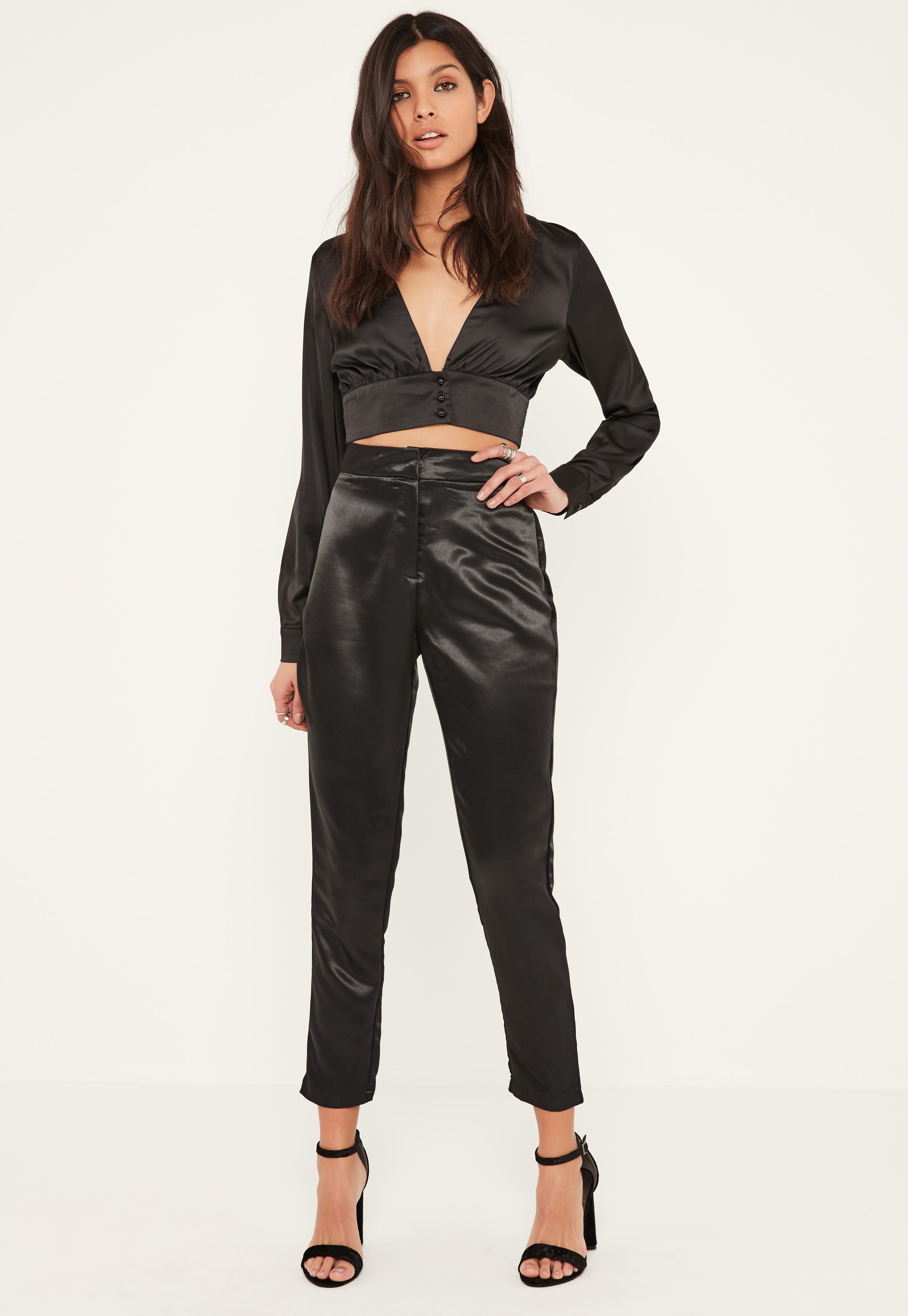 black satin cigarette trousers