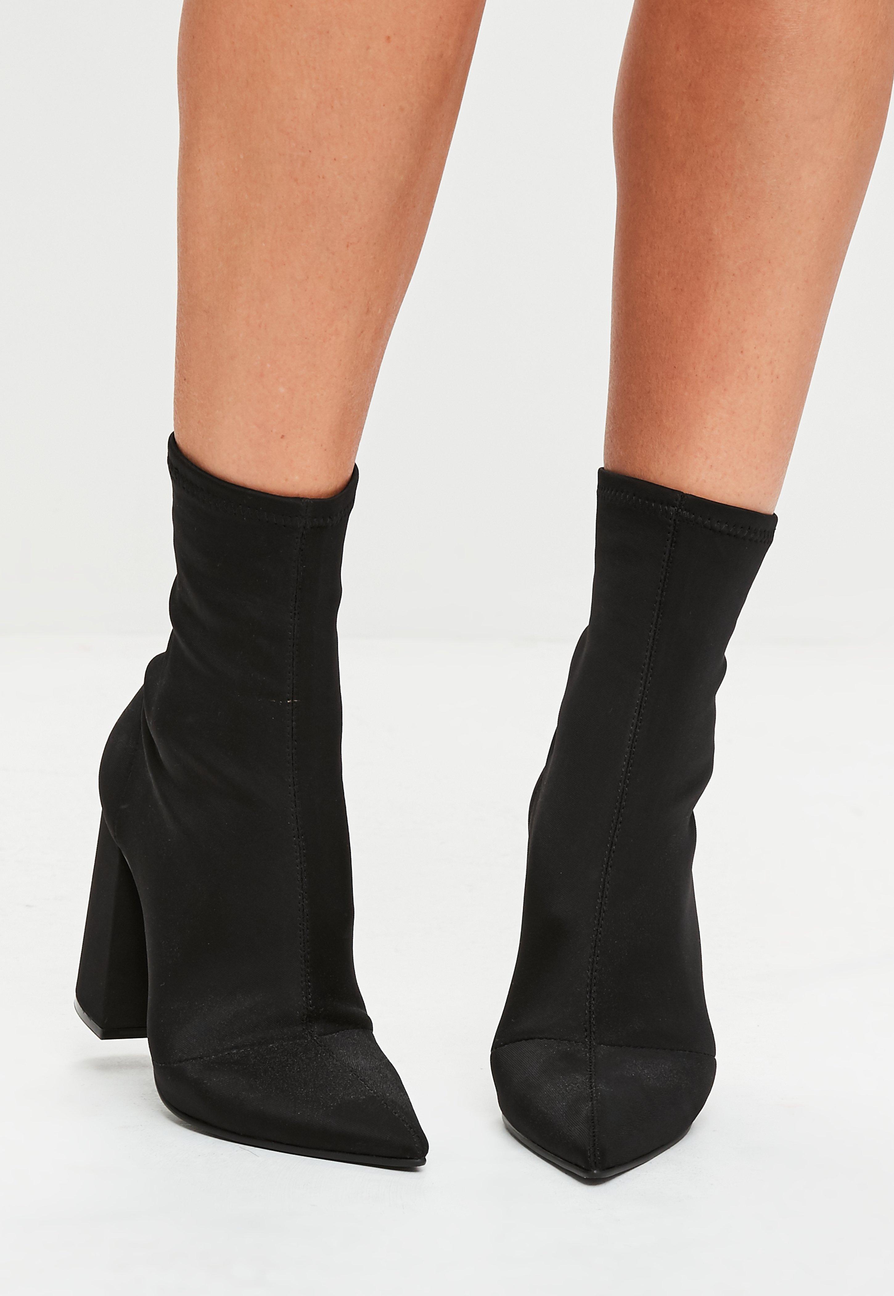 Missguided Black Flared Heel Sock Boots - Lyst