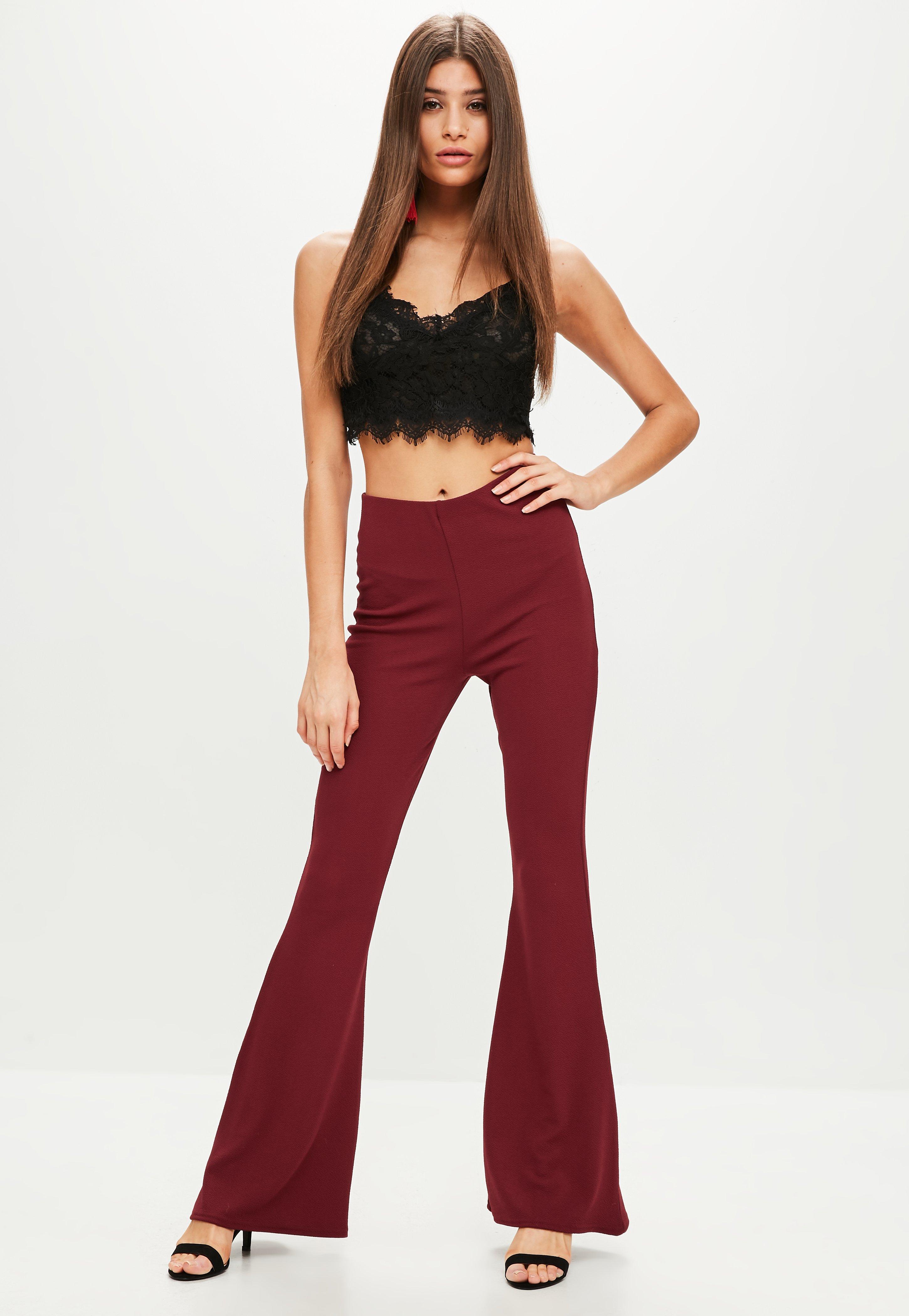 burgundy flared trousers