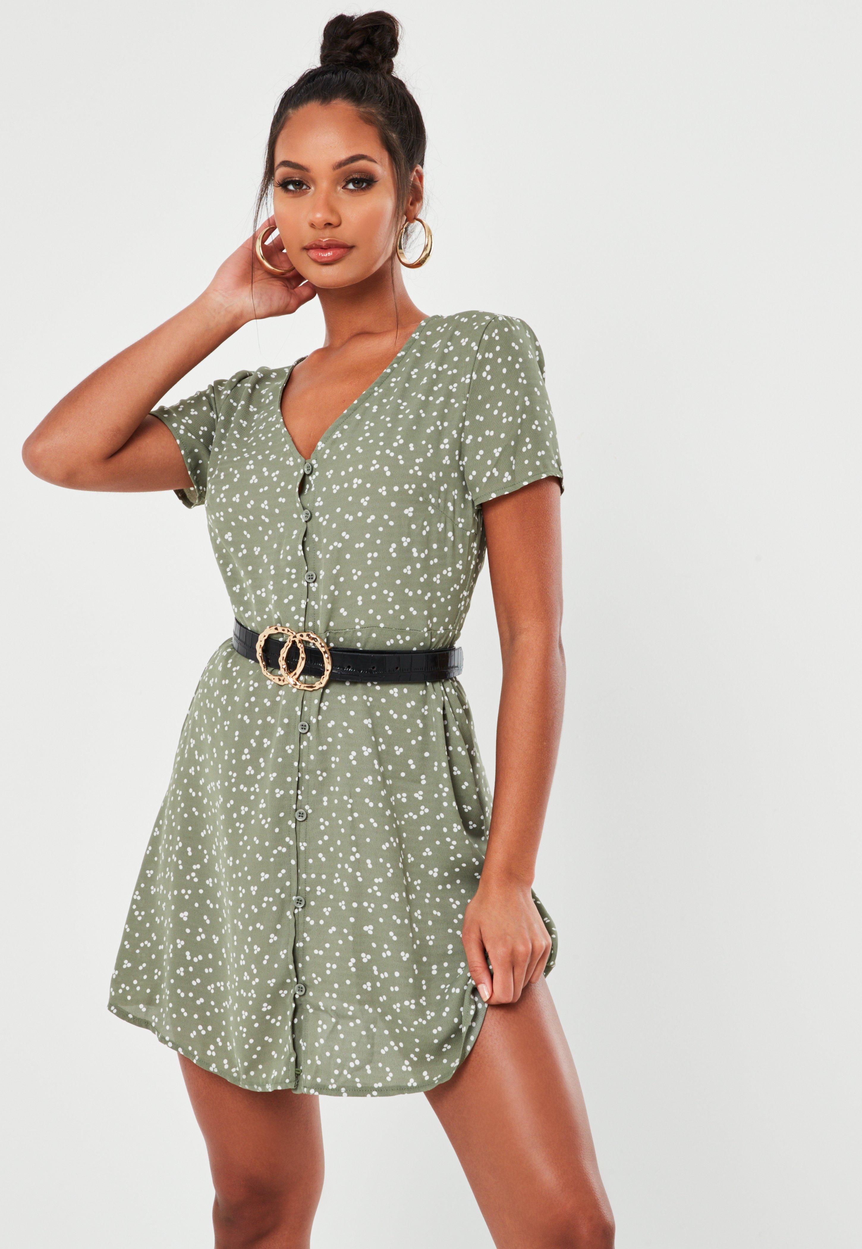 button through tea dress