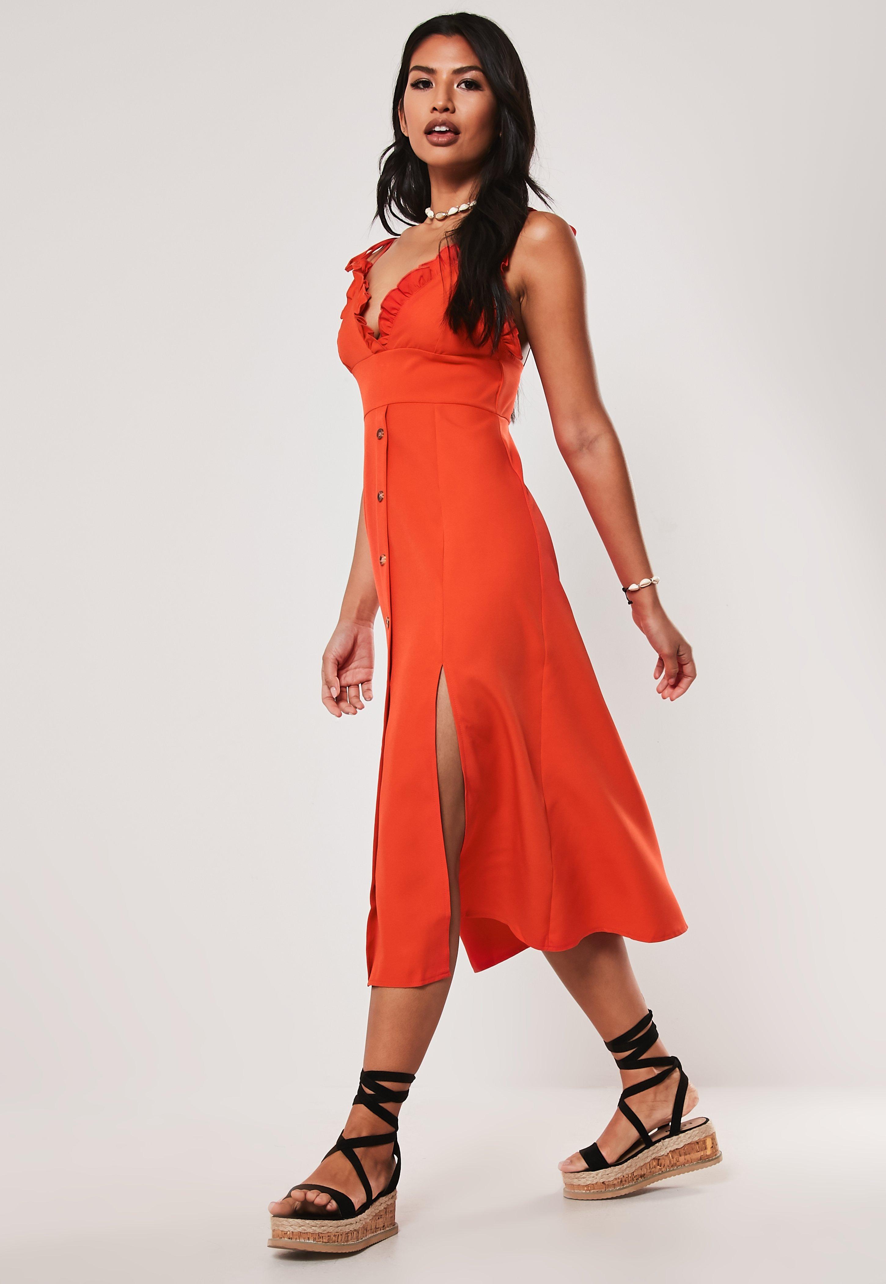 orange button front dress